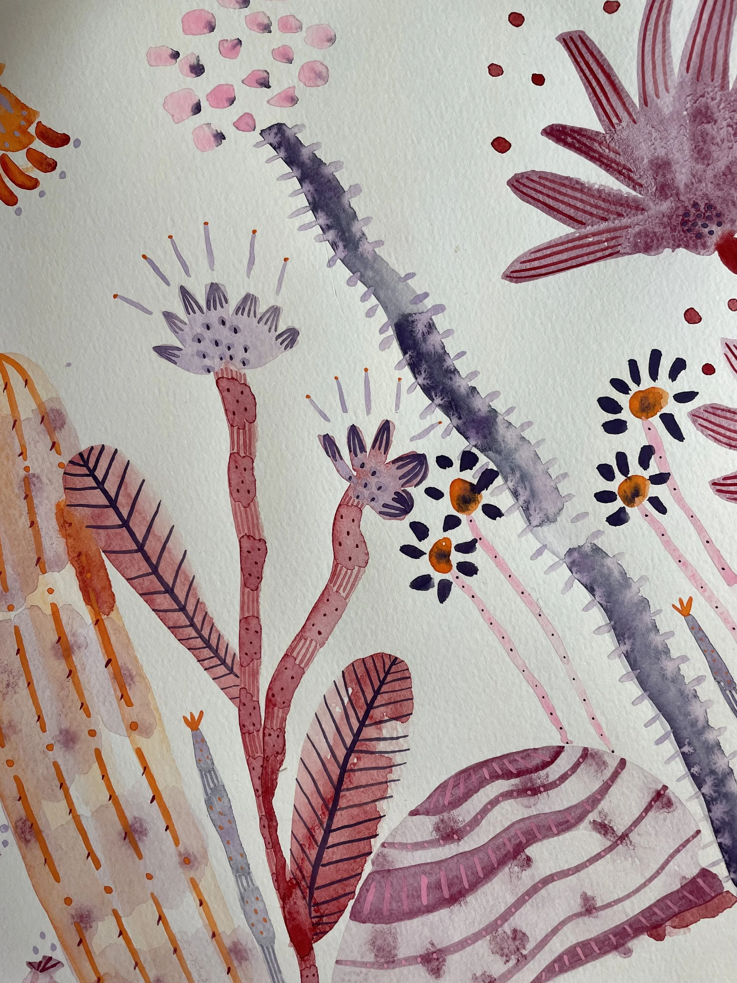 Detail of pink and purple abstract florals