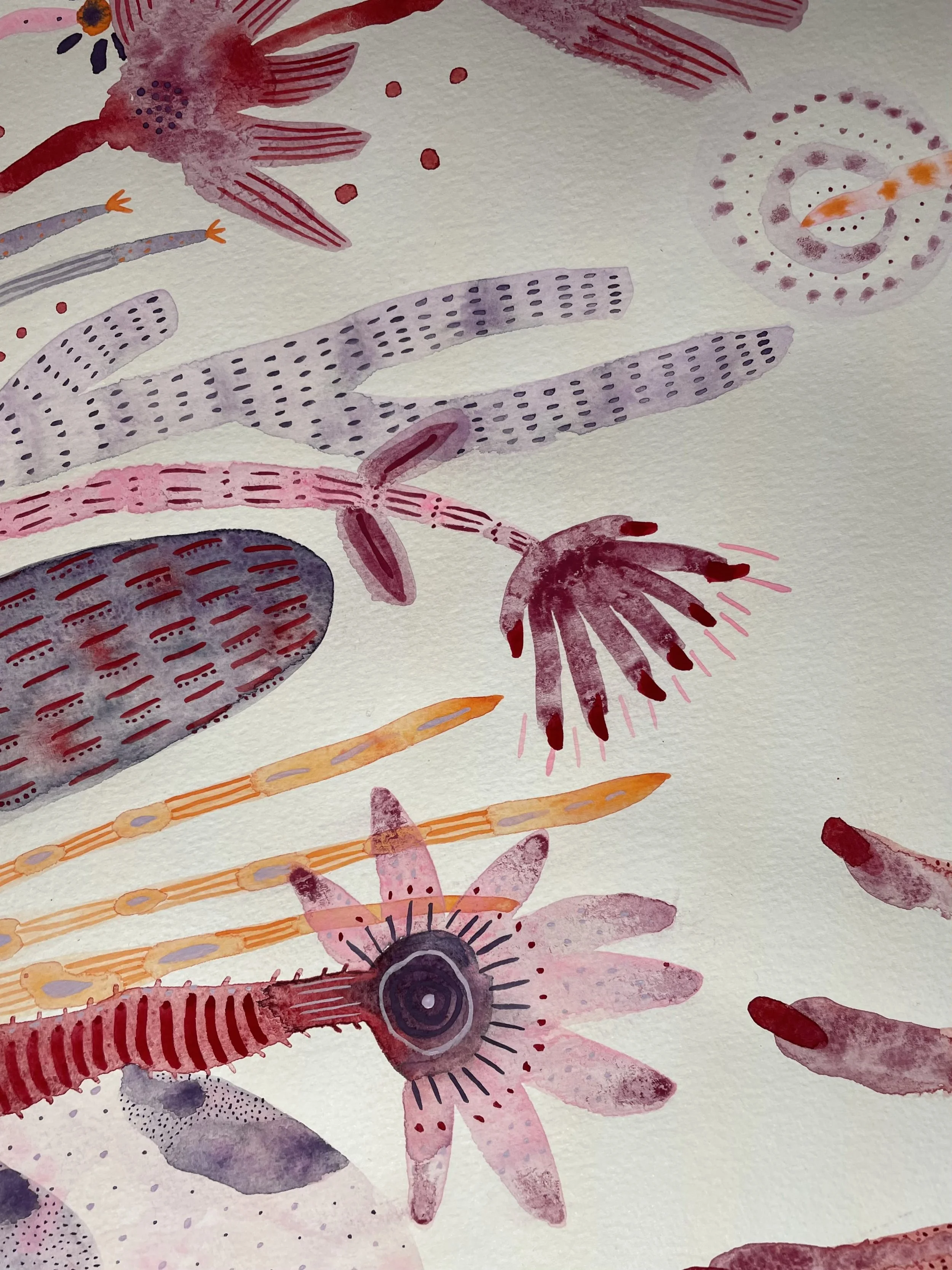 Detail of pink and purple abstract florals