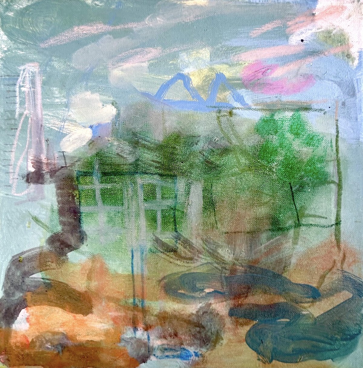Lock 5 2024 Watercolor, acrylic and colored pencil on canvas 12 x 12 inches
