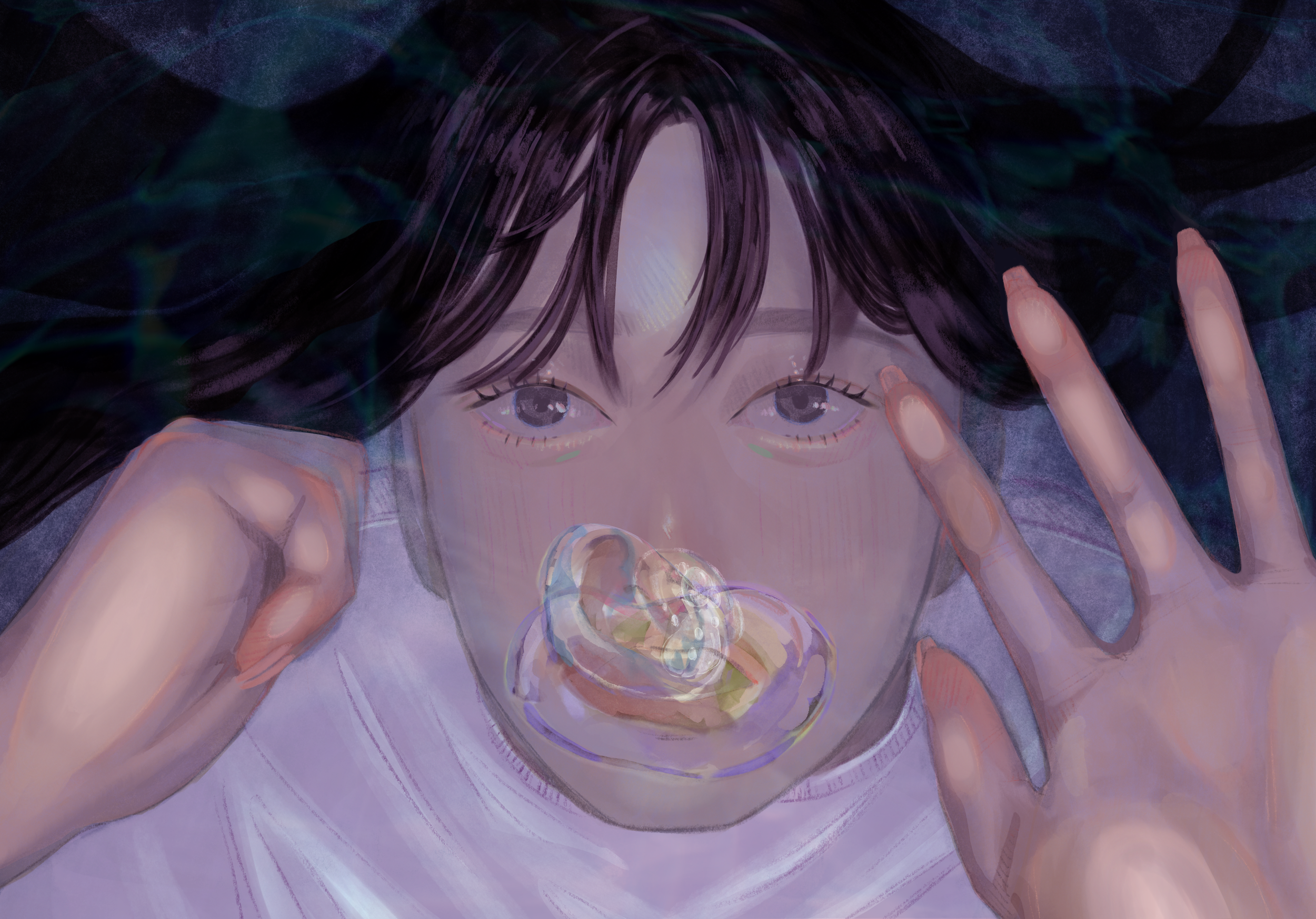 "Overthinking": It's a digital piece and took around five hours. The painting is a representation of how many people, including me, tend to overly worry about matters that has left their hands already. What is beyond the glass cannot be changed by yo