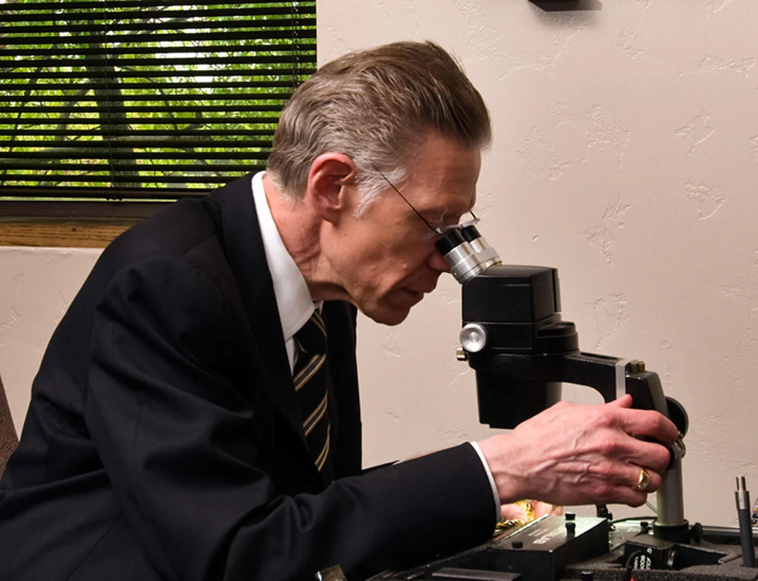 Scott using his microscope
