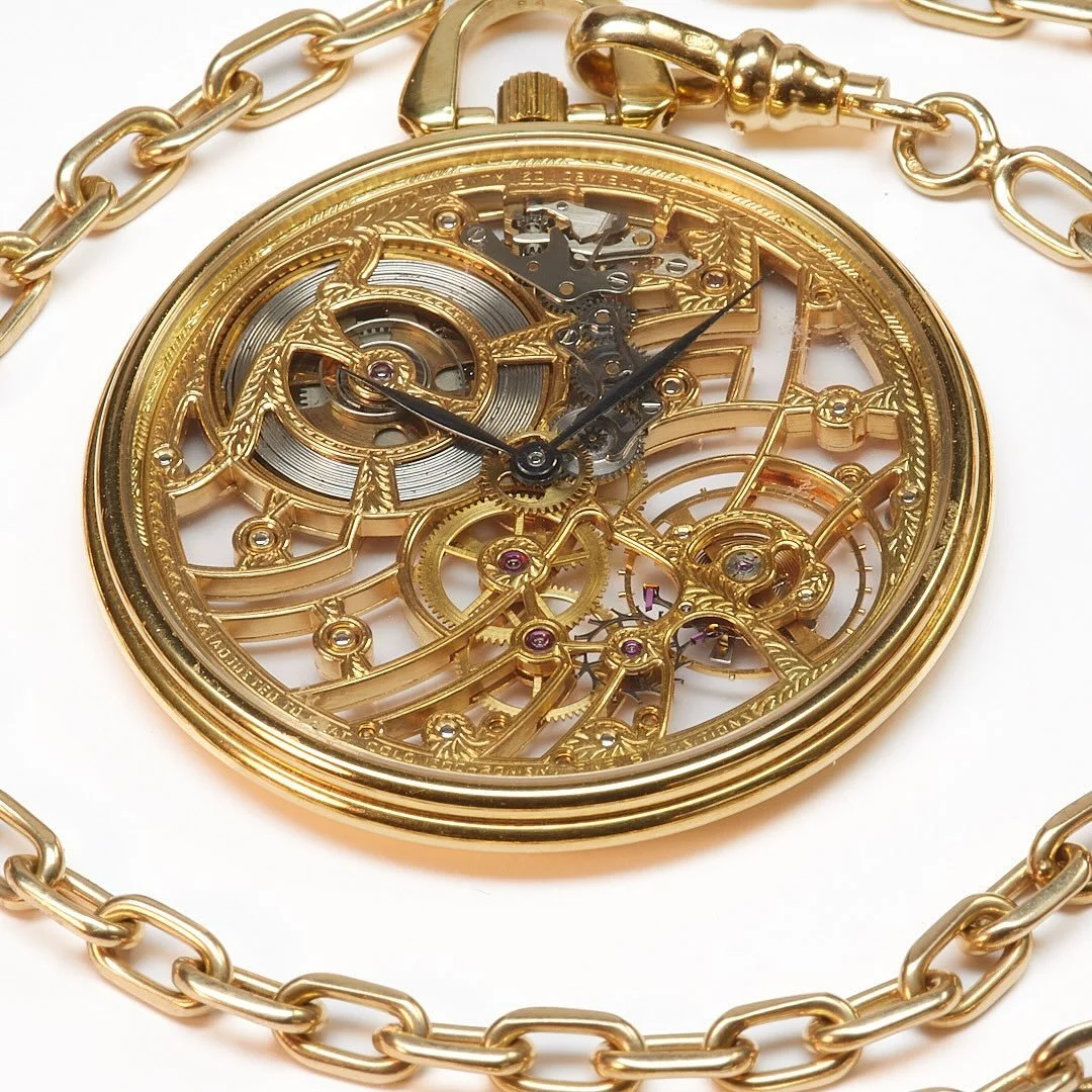 Available now in my office, this beautiful  18-karat yellow gold skeletonized Audemars Piguet pocket watch, c. 1970.  If interested, see contact information in my bio. #pocketwatch, #holidaygiftideas, #finetimepieces
