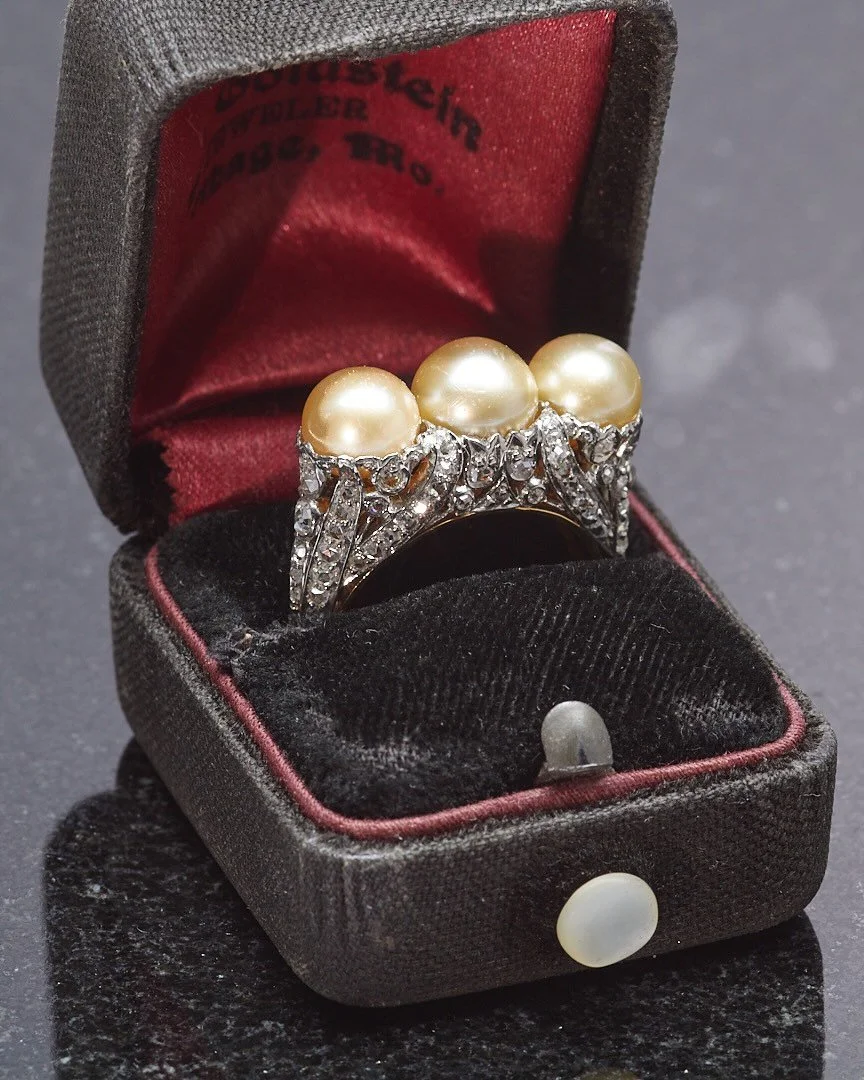 One of the most outstanding treasures available now in my office: Platinum/18k yellow gold ring set with three natural pearls (GIA report) &amp; 98 rose-cut diamonds. Signed by Black Starr &amp; Frost. Edwardian, c. 1900. #antiquejewelry #antiquediam