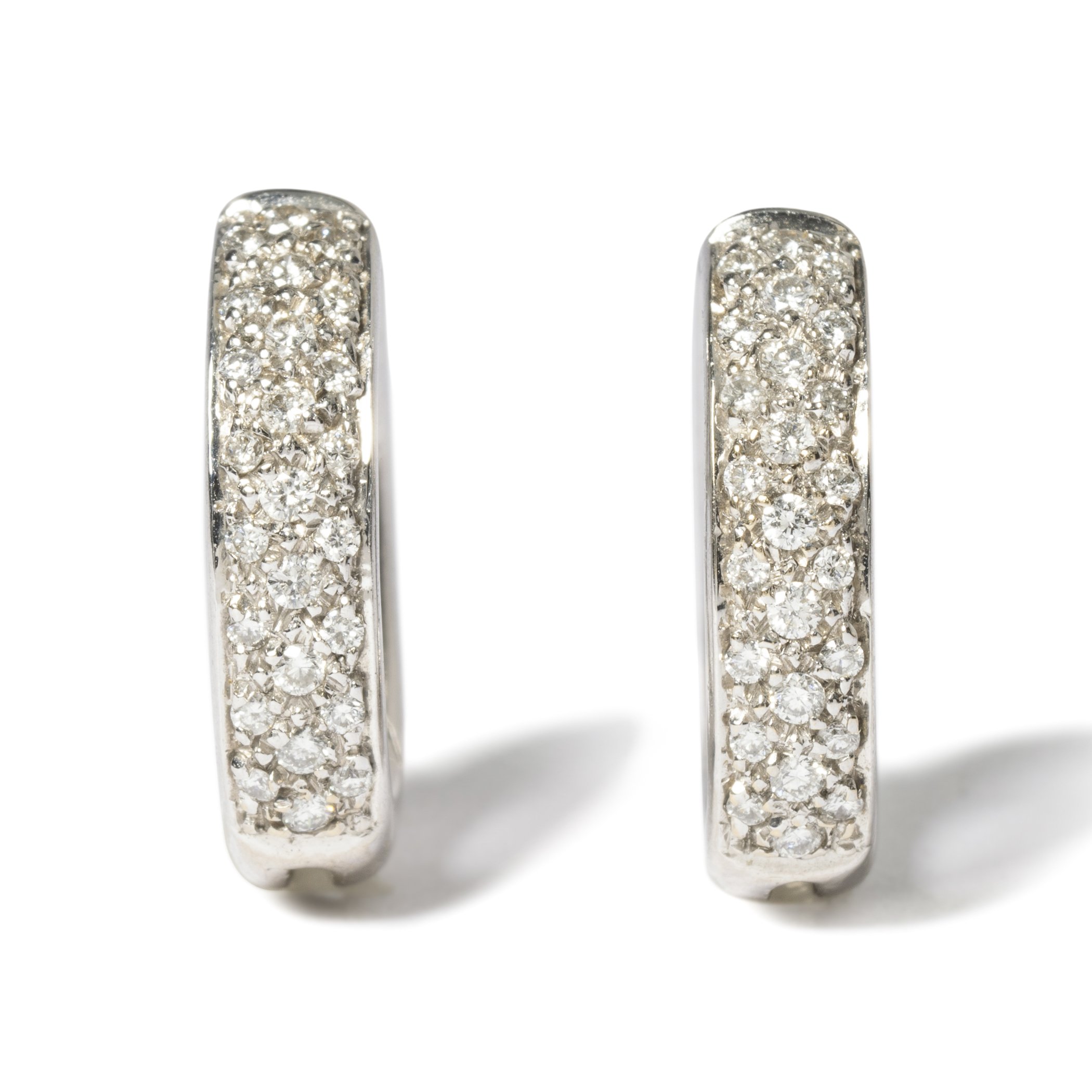 18k white gold semi-hoop earrings, pave-set with round diamonds weighing 0.40 carat total (estate)