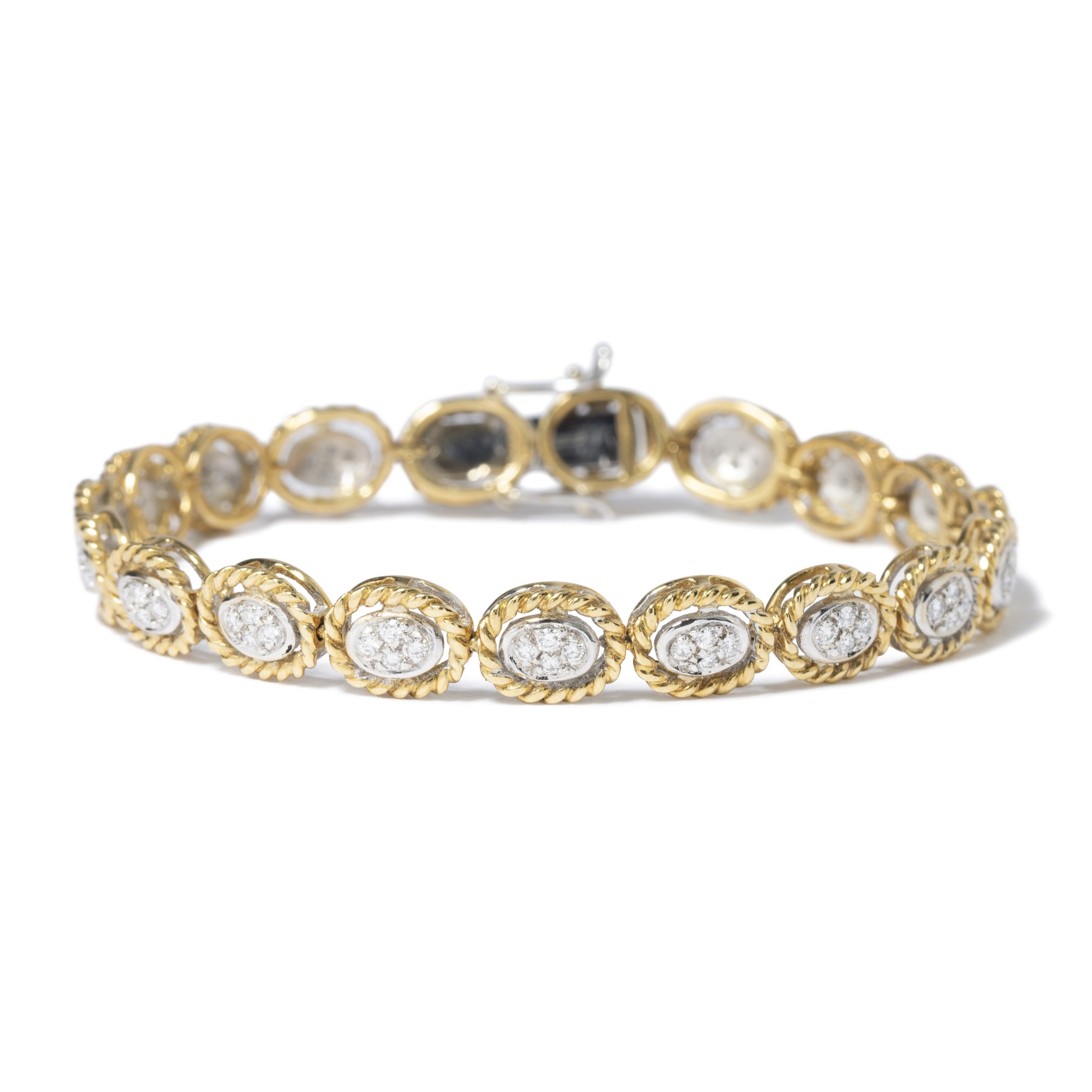 18k yellow and white gold link bracelet with round diamonds weighing 1.14 carats total (estate)