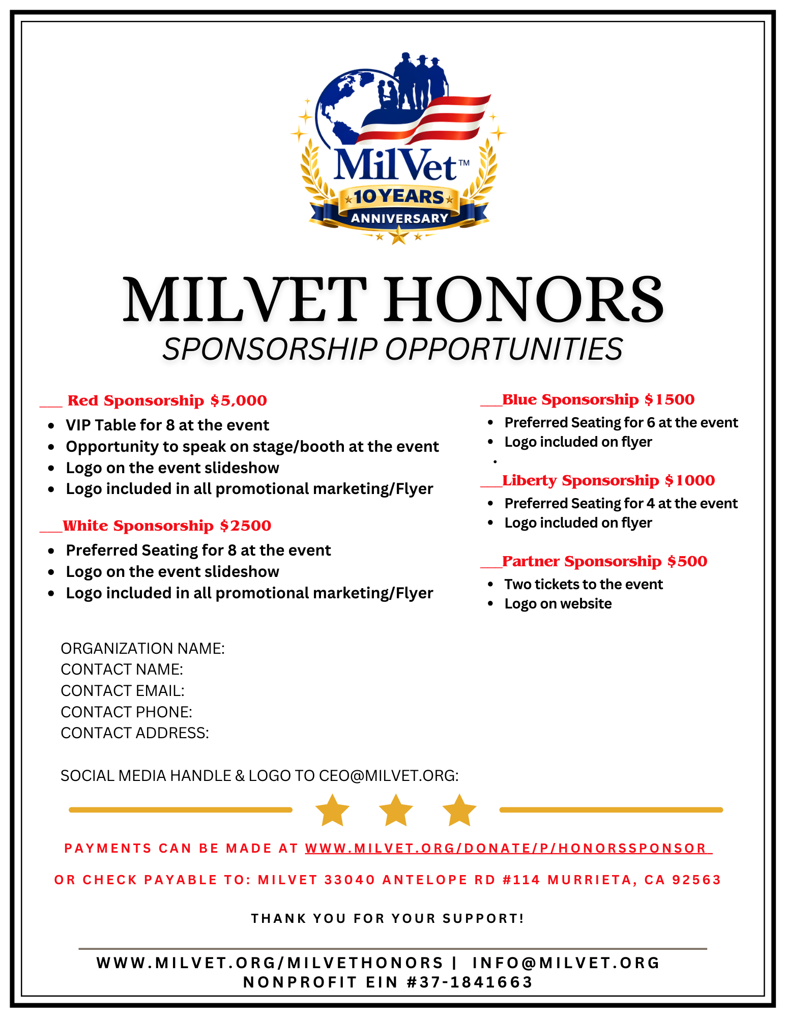 MilVet Honors Sponsorships