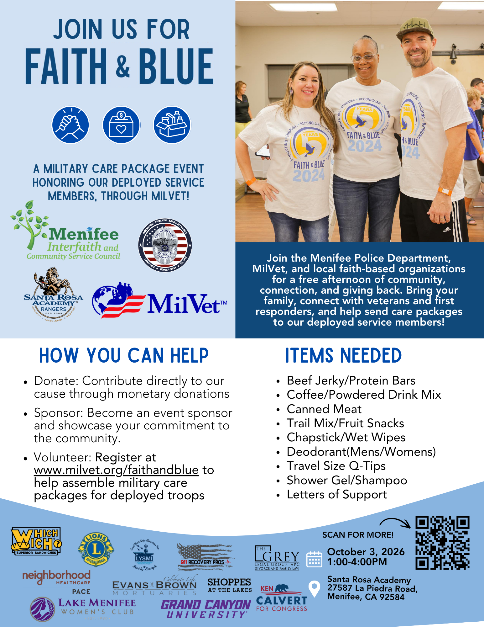 Menifee Faith in Blue Sponsorships