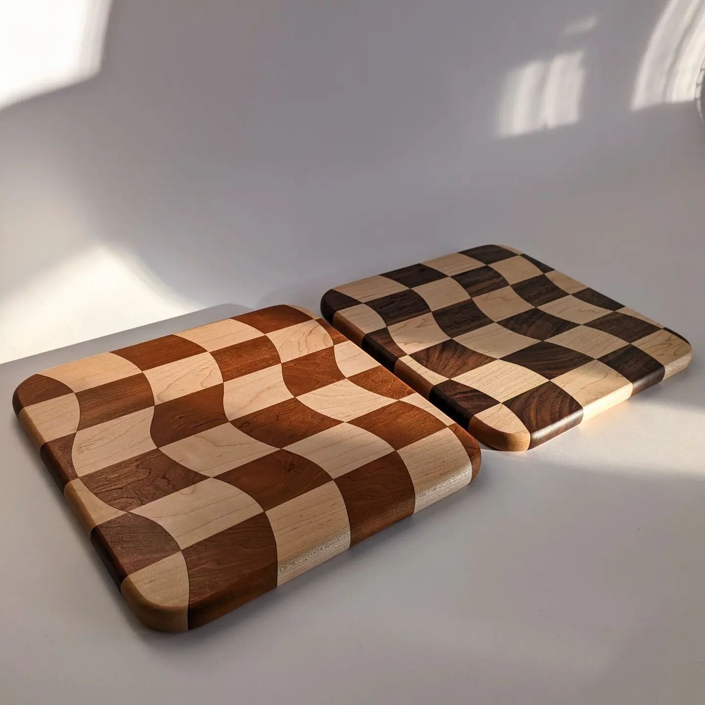 Introducing the Checkered Cheese Board - Offered in various shapes, sizes and wood types, these serving boards are perfect for charcuterie, a spread of cheeses, or most anything you'd like! Let those subtle waves lull you and your snack into a delici