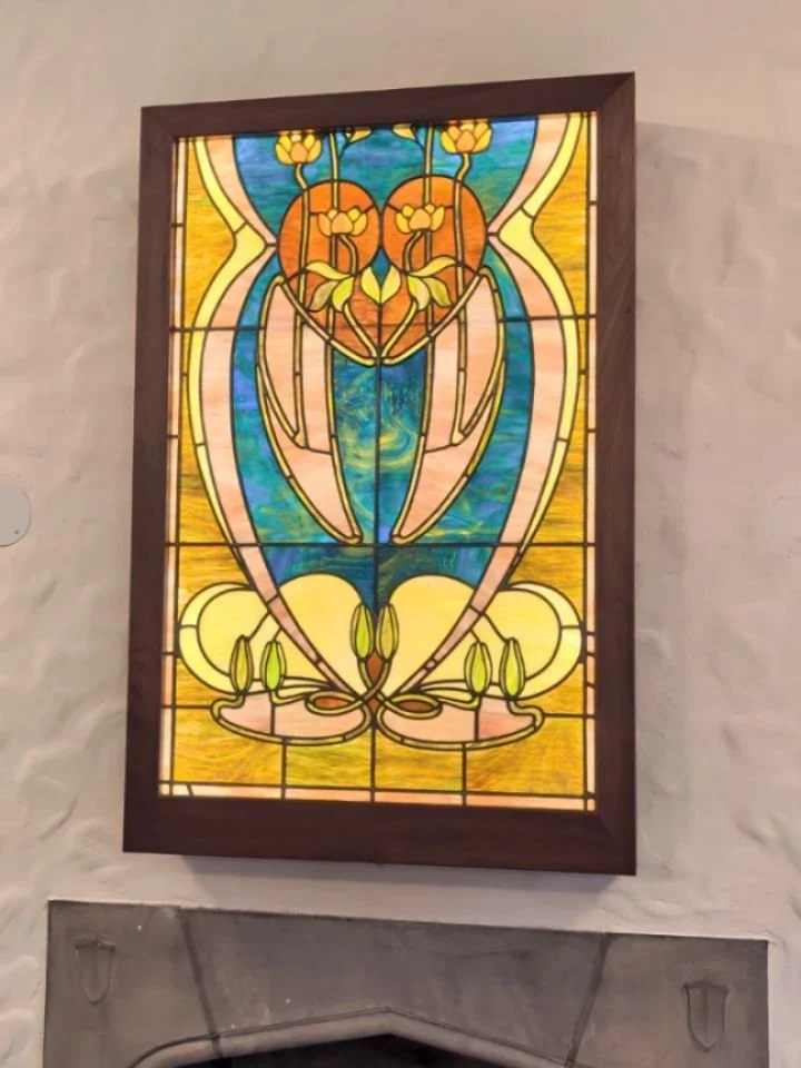 Really enjoyed building and installing this stained glass lightbox with glass restored by @isaacsglasspgh! Solid Walnut + brass hardware with dimmable LED strip lighting and diffusion acrylic. Project coordinated and completed with @enginehousepgh

I