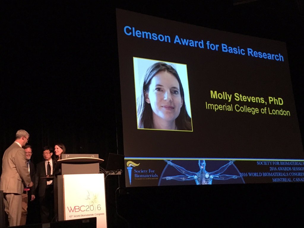 Prof Molly Stevens receives 2016 Clemson Award for Basic Research