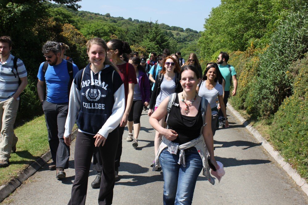Group walking along a road
