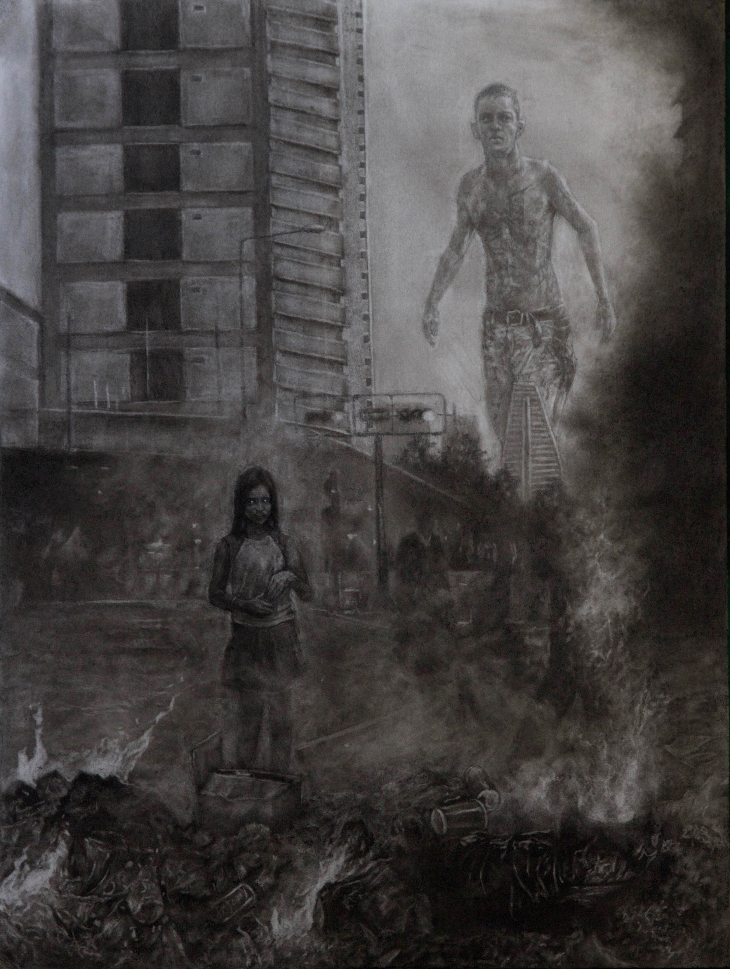    Guarimba  , 16 x 20 inches, charcoal on illustration board, 2016 
