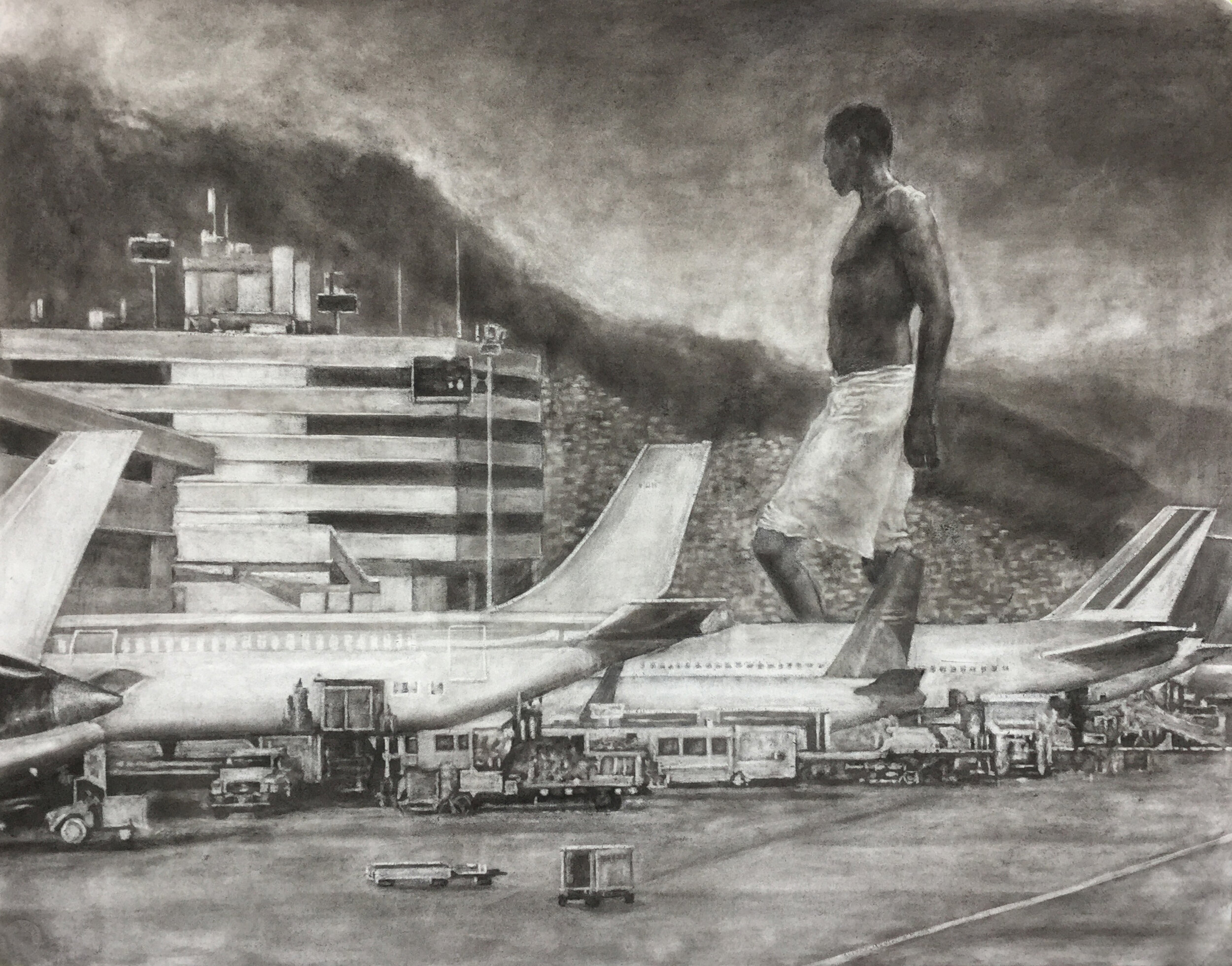    Flight  , charcoal on paper, 23 x 29 inches, 2015 
