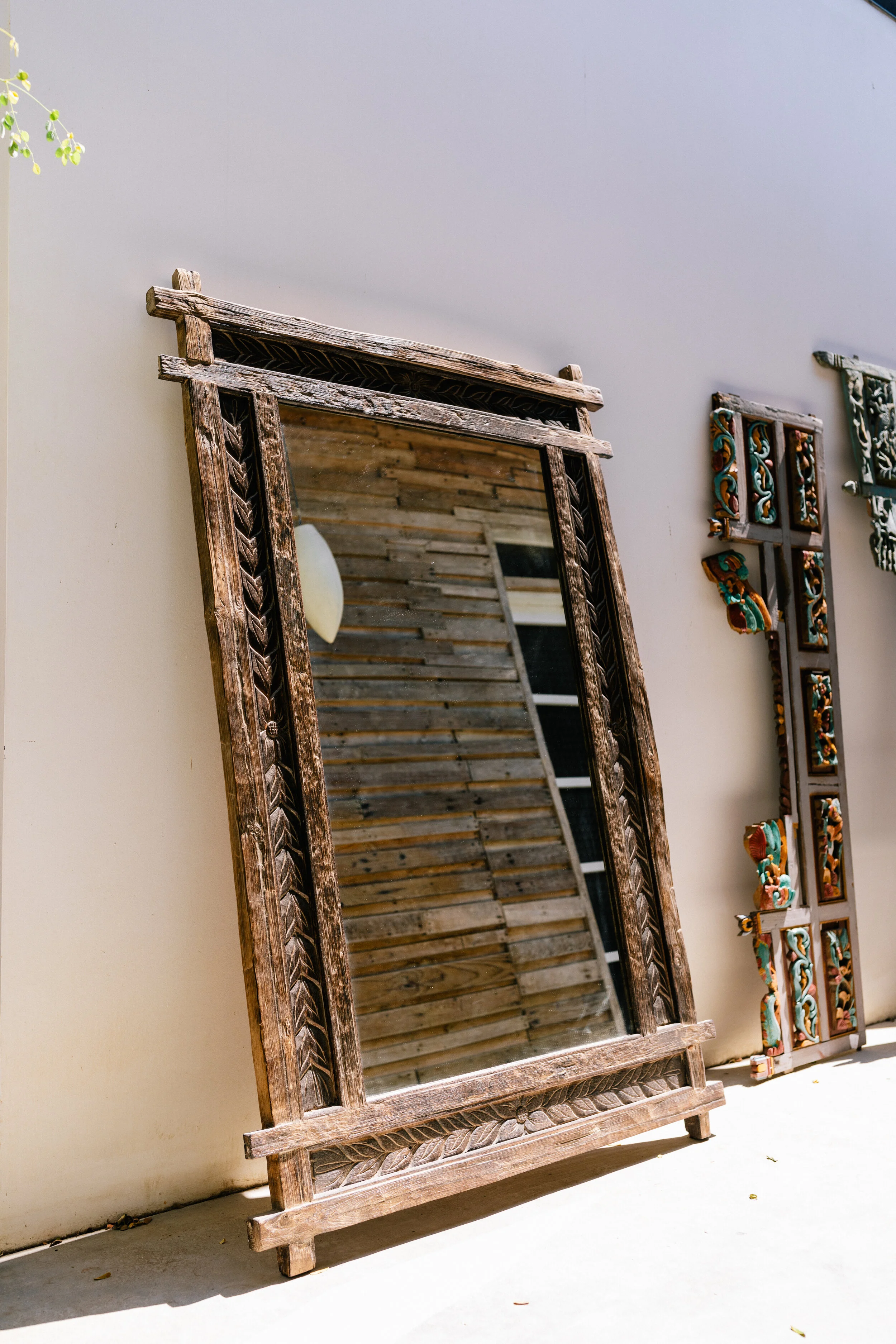 HAND CARVED FLOOR MIRROR 