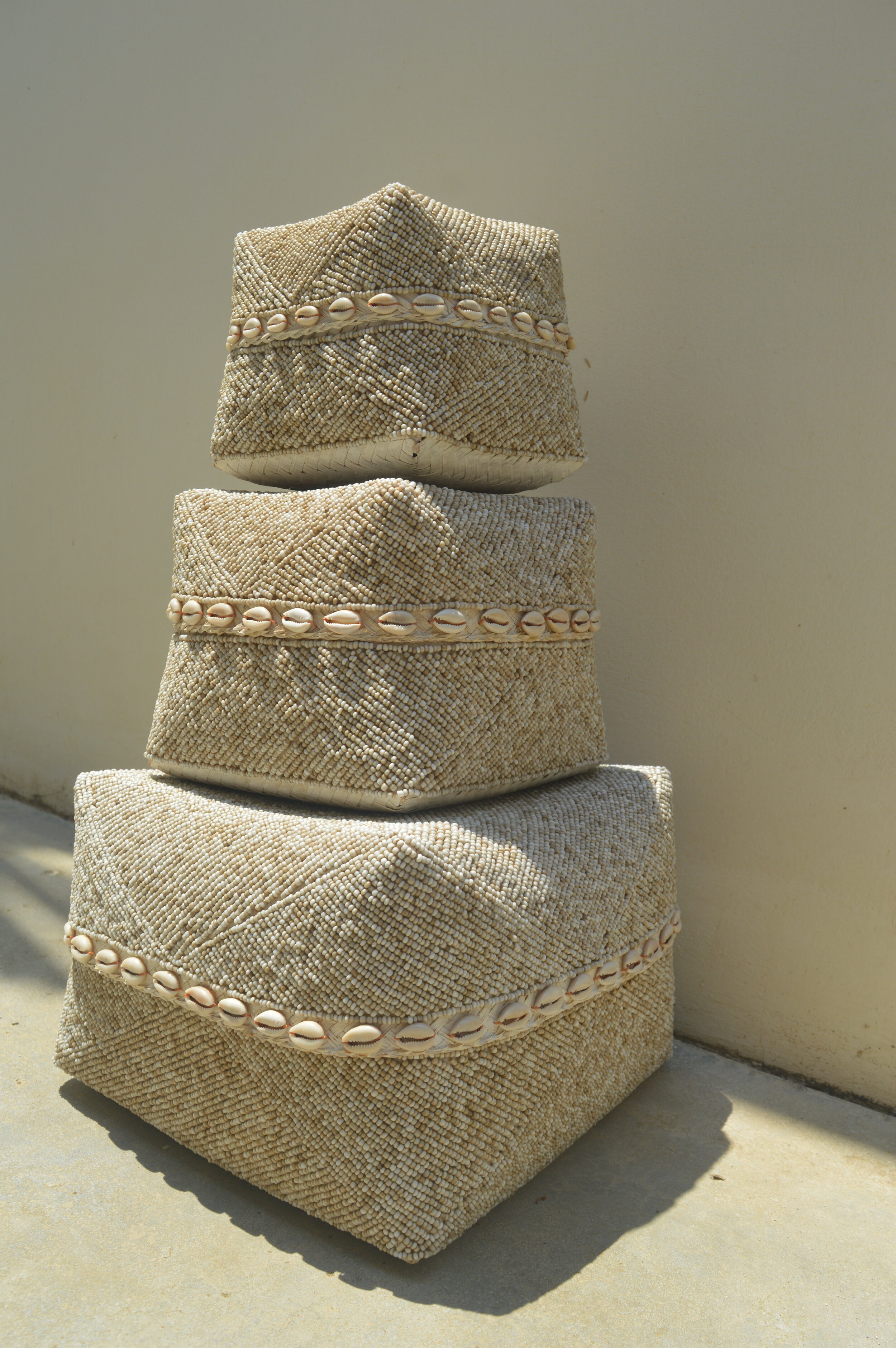 HAND BEADED JAVA DECOR BASKET SET OF 3