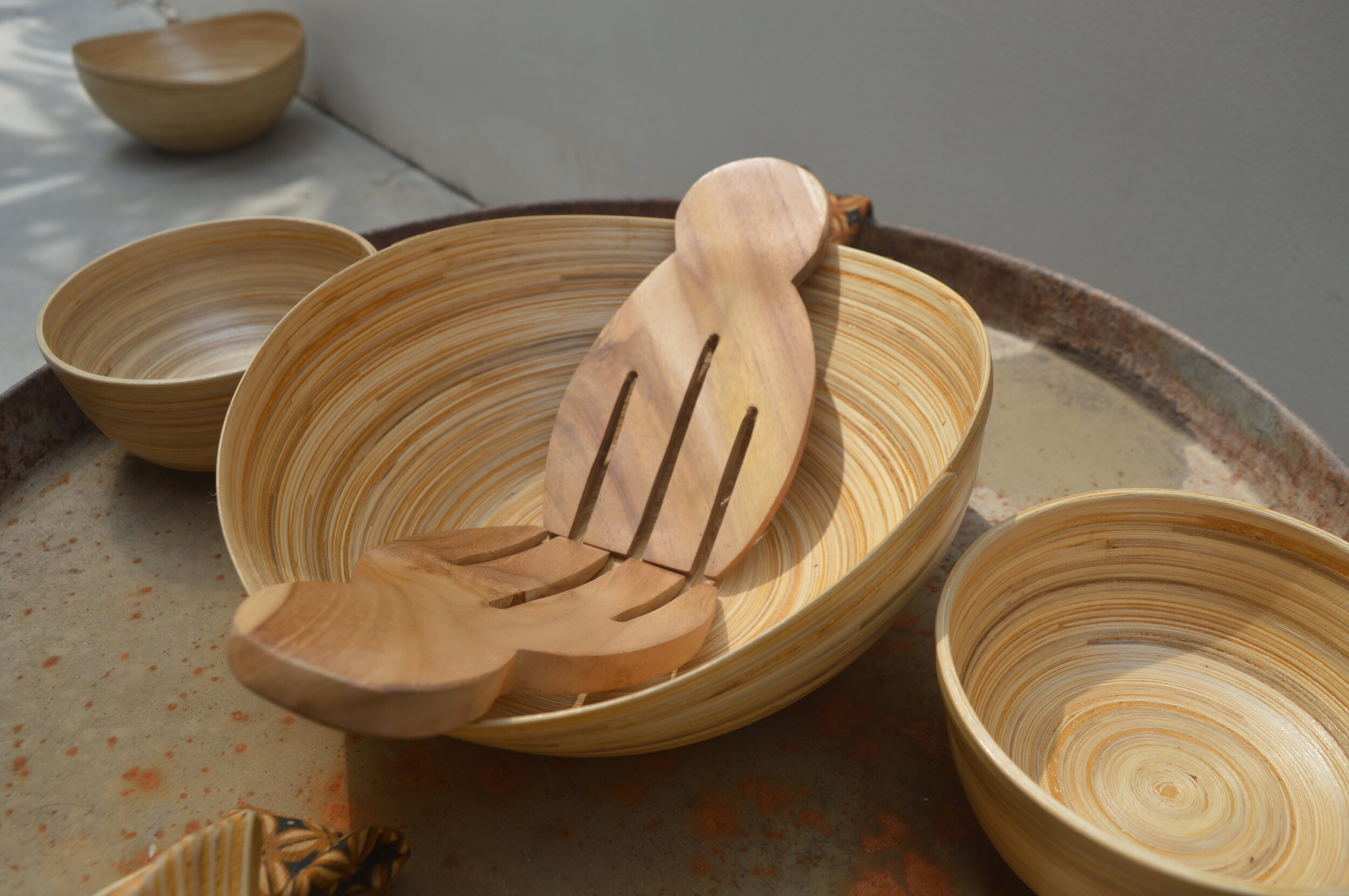 SPUN BAMBOO SALAD BOWL SET 