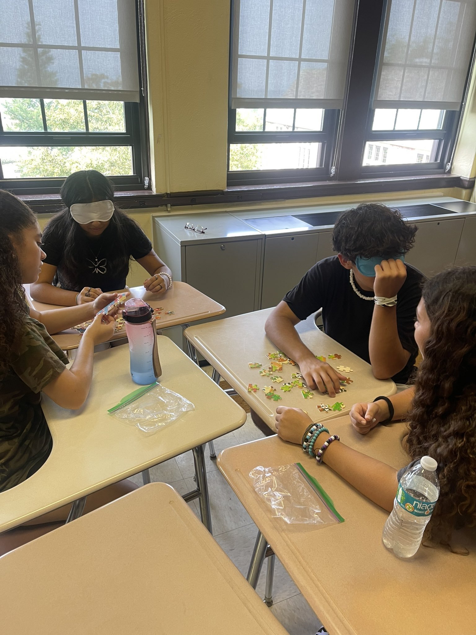SEL Day! Students collaborated in pairs to assemble a puzzle. The twist, only the student who was blindfolded could handle the pieces!
