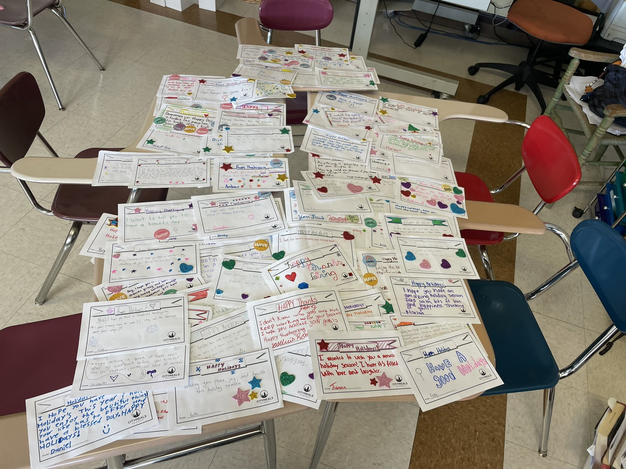 During the holiday season, students gave their words in letters to be delivered to recipients of City Meals on Wheels.