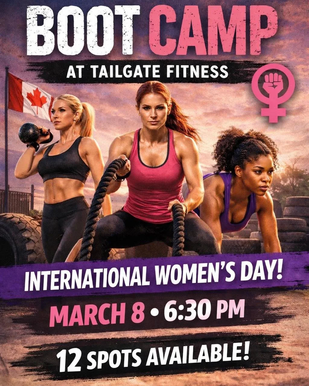 Strong women lift each other up. 💪💜
Join us for our International Women&rsquo;s Day Bootcamp at Tailgate Fitness as we celebrate strength, resilience, and community.
✨ 30 minutes
✨ High-energy circuit
✨ All levels welcome
✨ Zero judgement &mdash; j