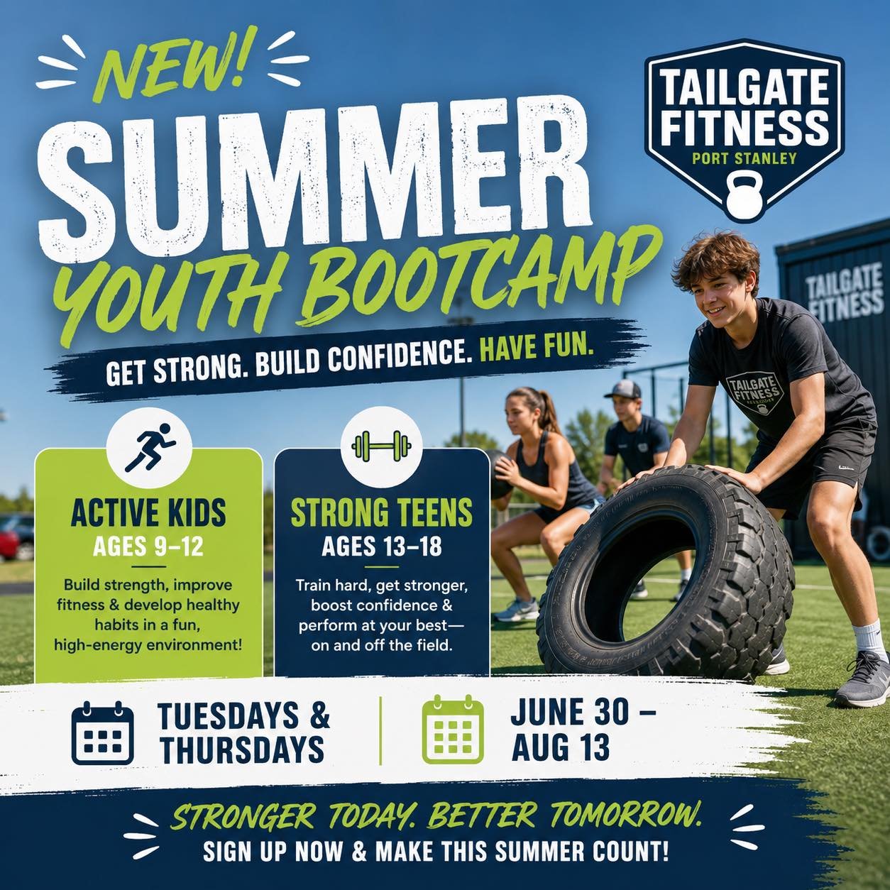 ☀️Calling all Parents!☀️
We&rsquo;re excited to announce TWO new youth fitness programs coming to Tailgate Fitness this summer!

Starting June 30th through August 13th, we&rsquo;ll be offering classes every Tuesday and Thursday. These classes are des