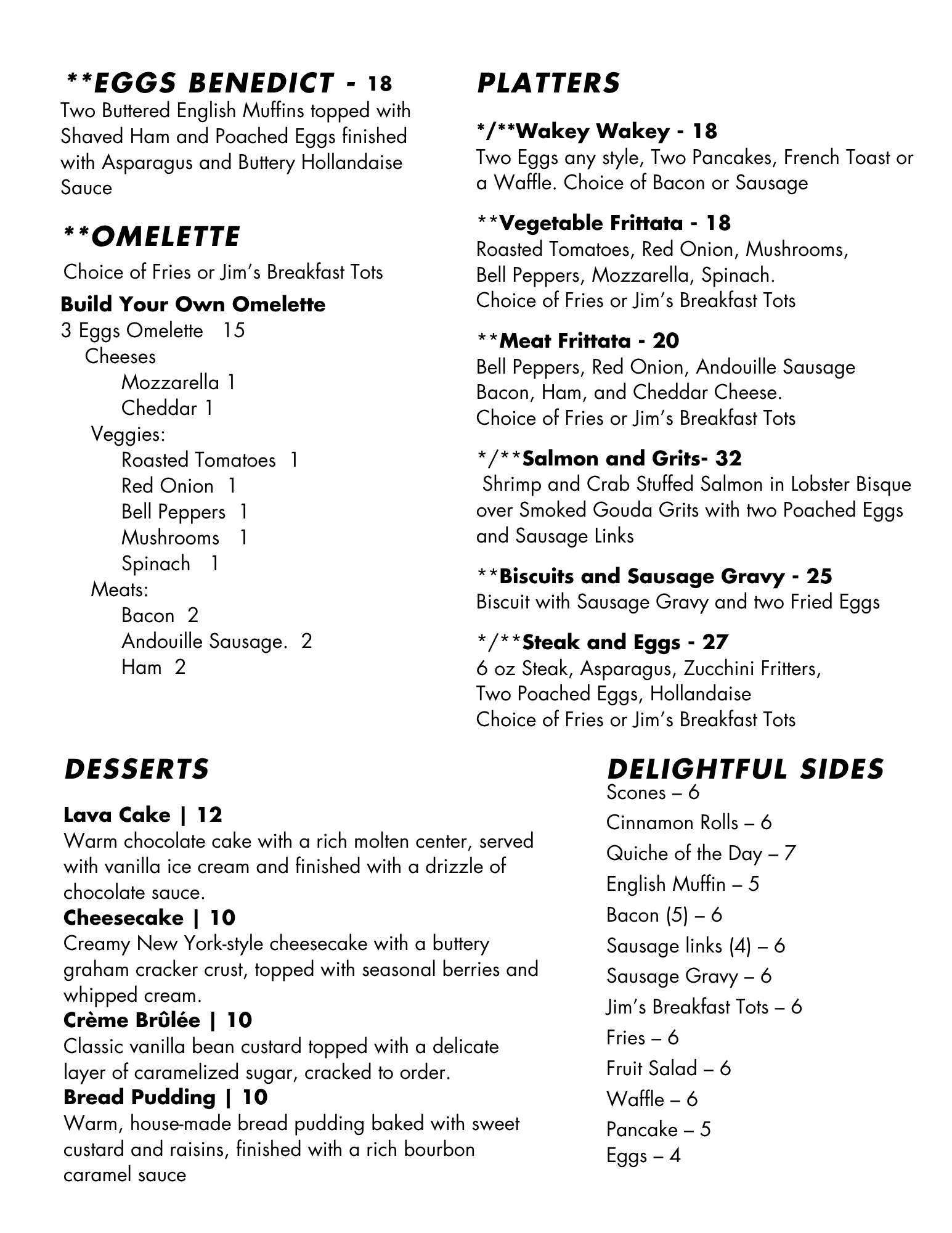 Sunday Brunch Menu