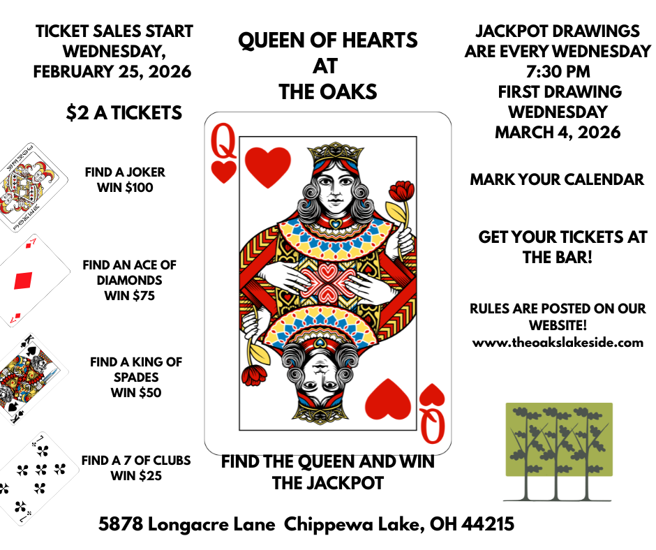 Queen of Heart's Drawing every Wednesday at 7:30