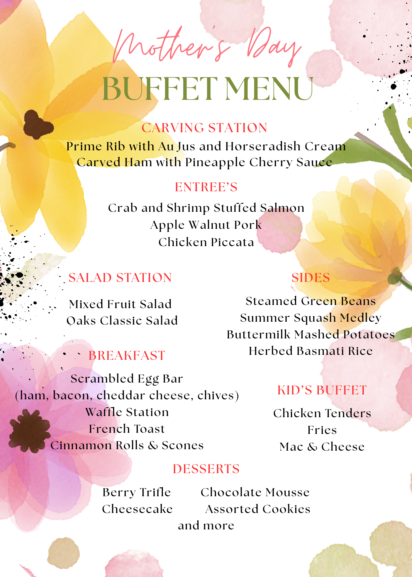 Mother's Day Buffet Menu