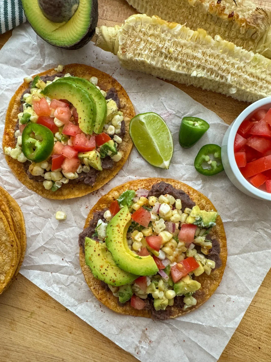 Vegan Charred Corn Tacos with Avocado & Refried Black Beans