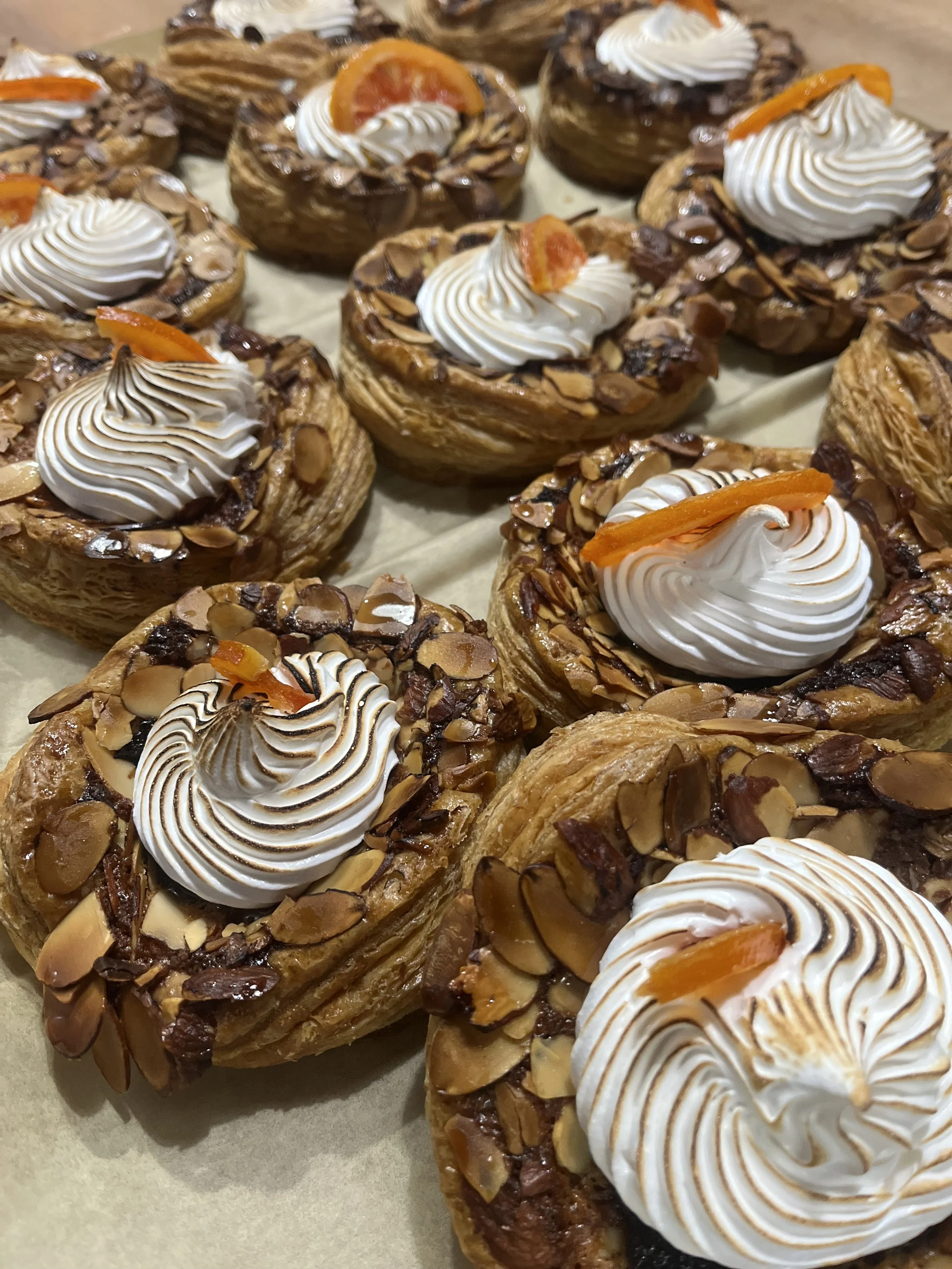 Frangipane with Prune and Mandarin Compote Croissant and Toasted Meringue