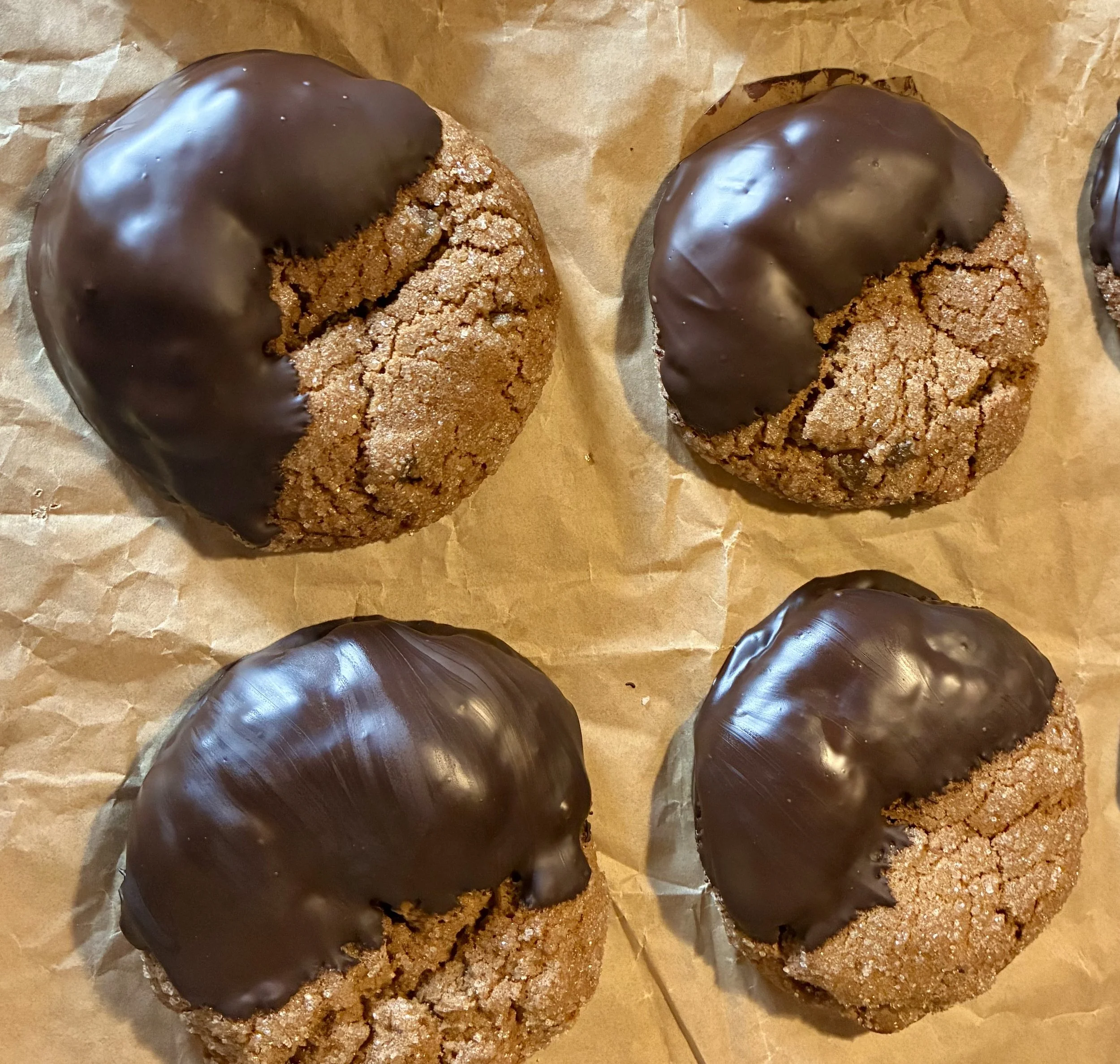 Dark Chocolate dipped Ginger molasses  cookie