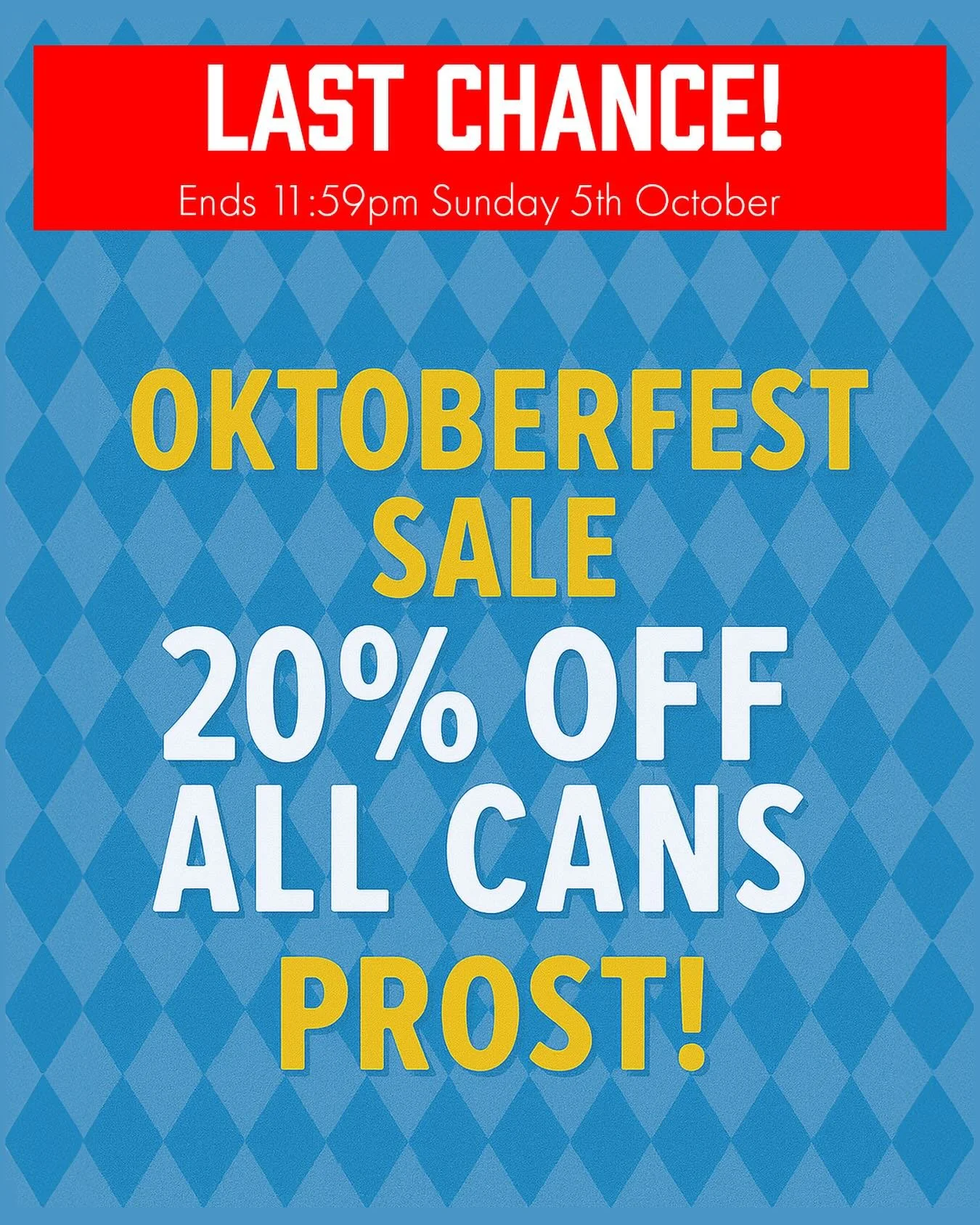 🎉 Last Call for Oktoberfest Savings! 🍻
 It&rsquo;s your final chance to grab 20% OFF all cans from our online store! Don&rsquo;t miss out &mdash; this sale ends 11:59pm Sunday, 5th October.

📅 Sale Ends: Sunday 5th October 11:59pm 💻 Shop Now: lin