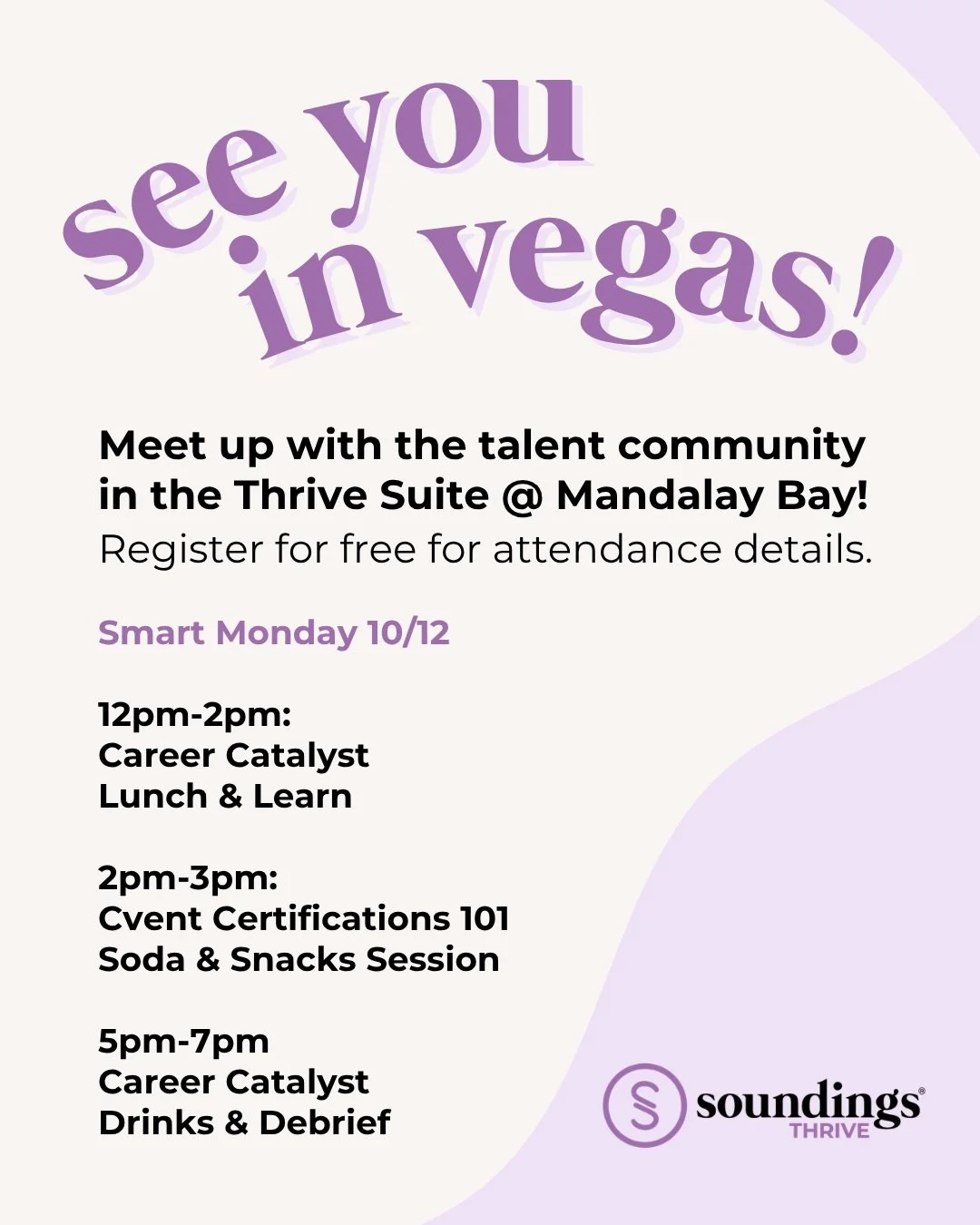 Event profs heading to IMEX America, swing by the Thrive Suite at Mandalay Bay to connect with industry talent, level up your skills, and hang with the Soundings Thrive team! Link in bio to register for free to get suite details.

#IMEX #IMEXAmerica 