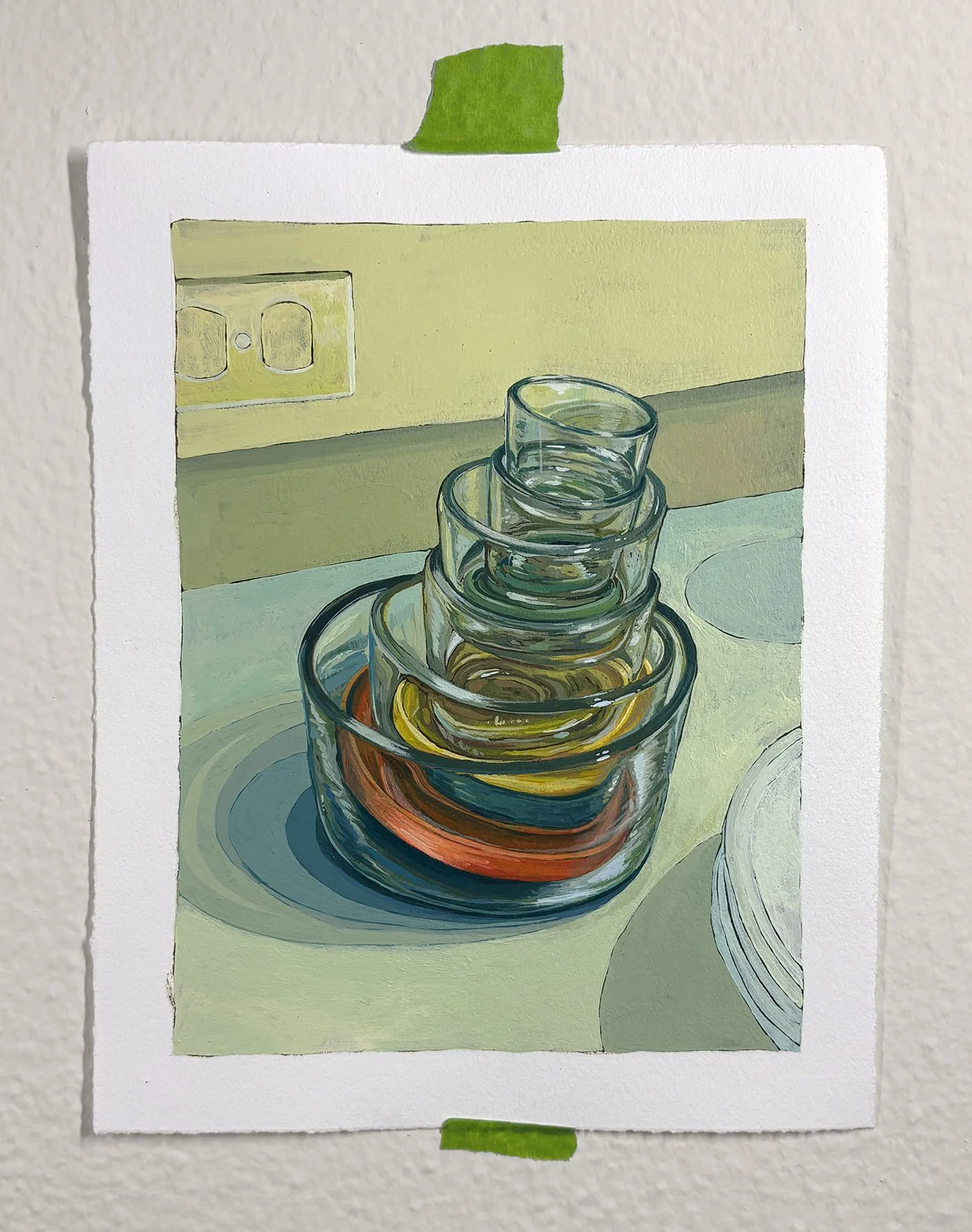 Apartment Study (Pyrex), 2025. Acrylic on paper.