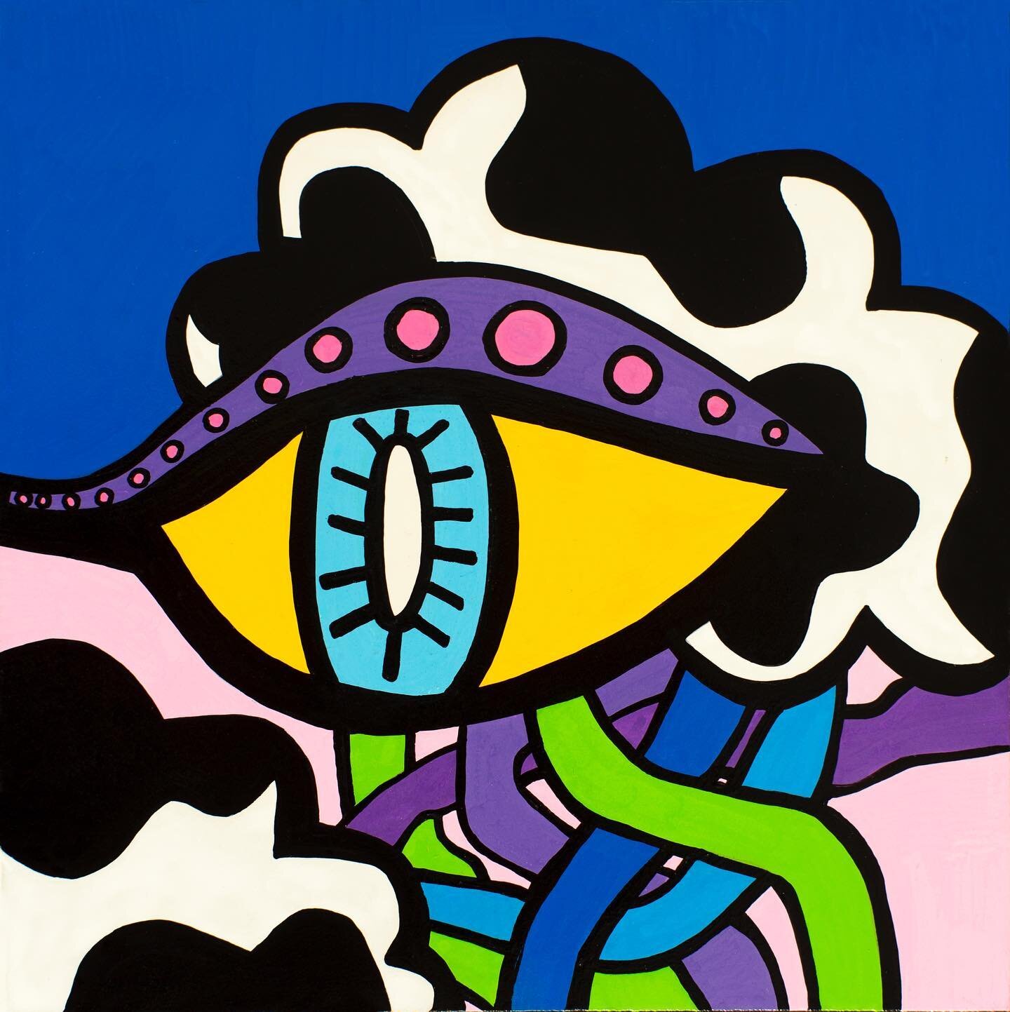 I never shared this fun piece and I just got the digital scan back from the print shop I work with- so....introducing....
 &ldquo;Cowsmic Clouds&rdquo; 🐄☁️✨
6x6 posca pen on gesso board
.
.
This fun piece was really just a result of me wanting to dr