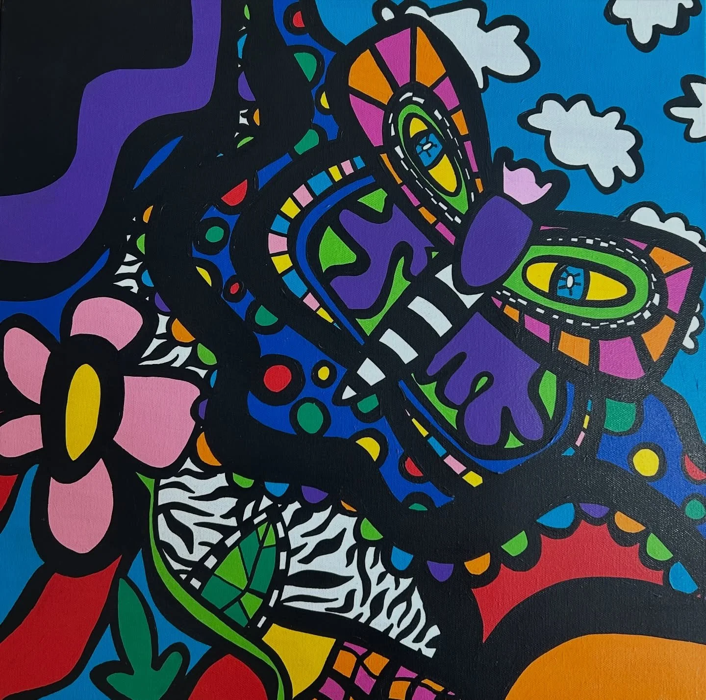 Swipe➡️ to see the original digital drawing that inspired this painting!! I&rsquo;ll be bringing both versions to my next show: @thegirlieshowokc in November!! 🦋✨💞