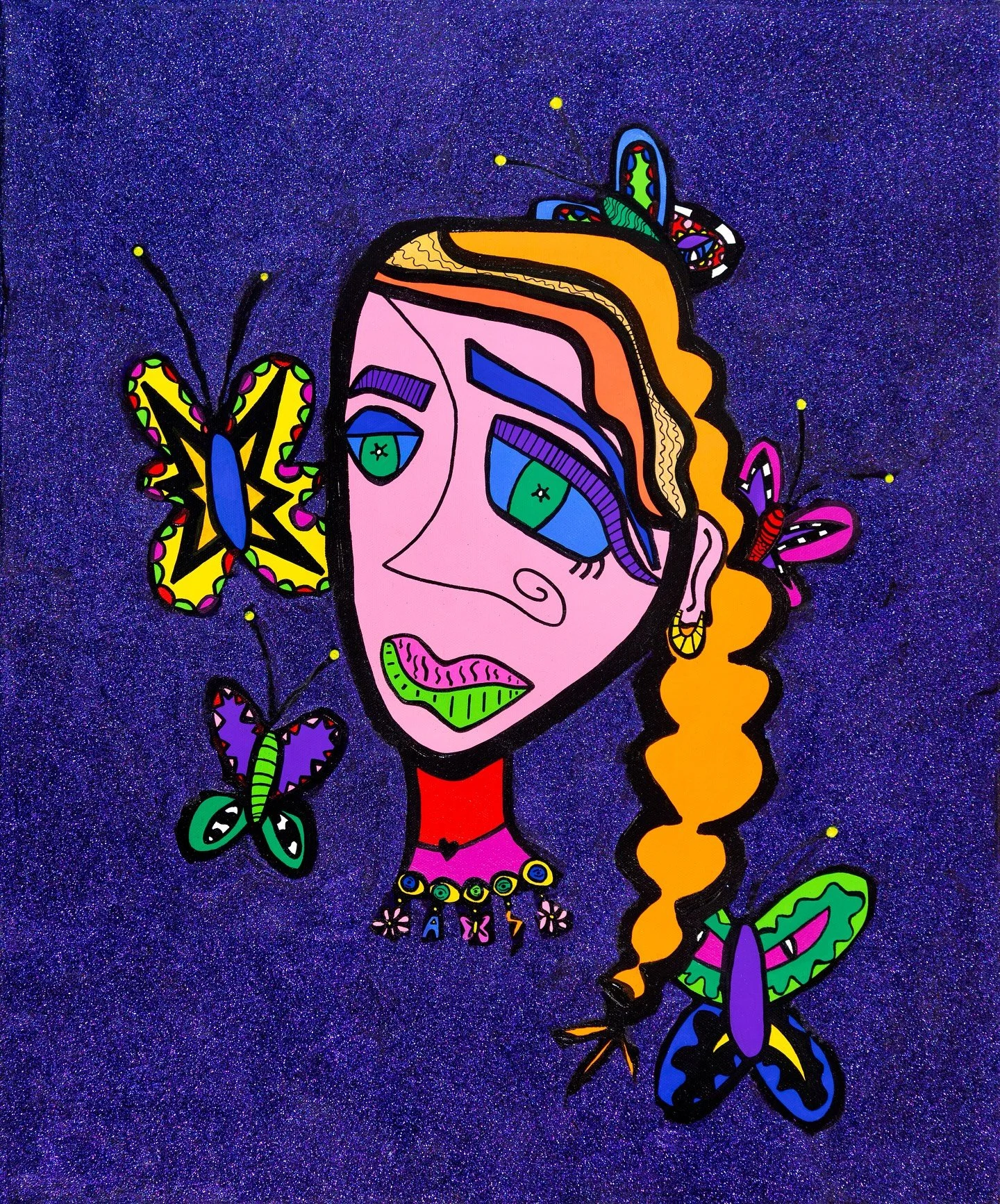 I got my professional pictures back of my recent work &amp; I love how you can see the details with the glitter on this piece!! This piece as well as the digital framed version of her are still available!! Swipe ➡️ to see the digital one. 🦋🫶💞