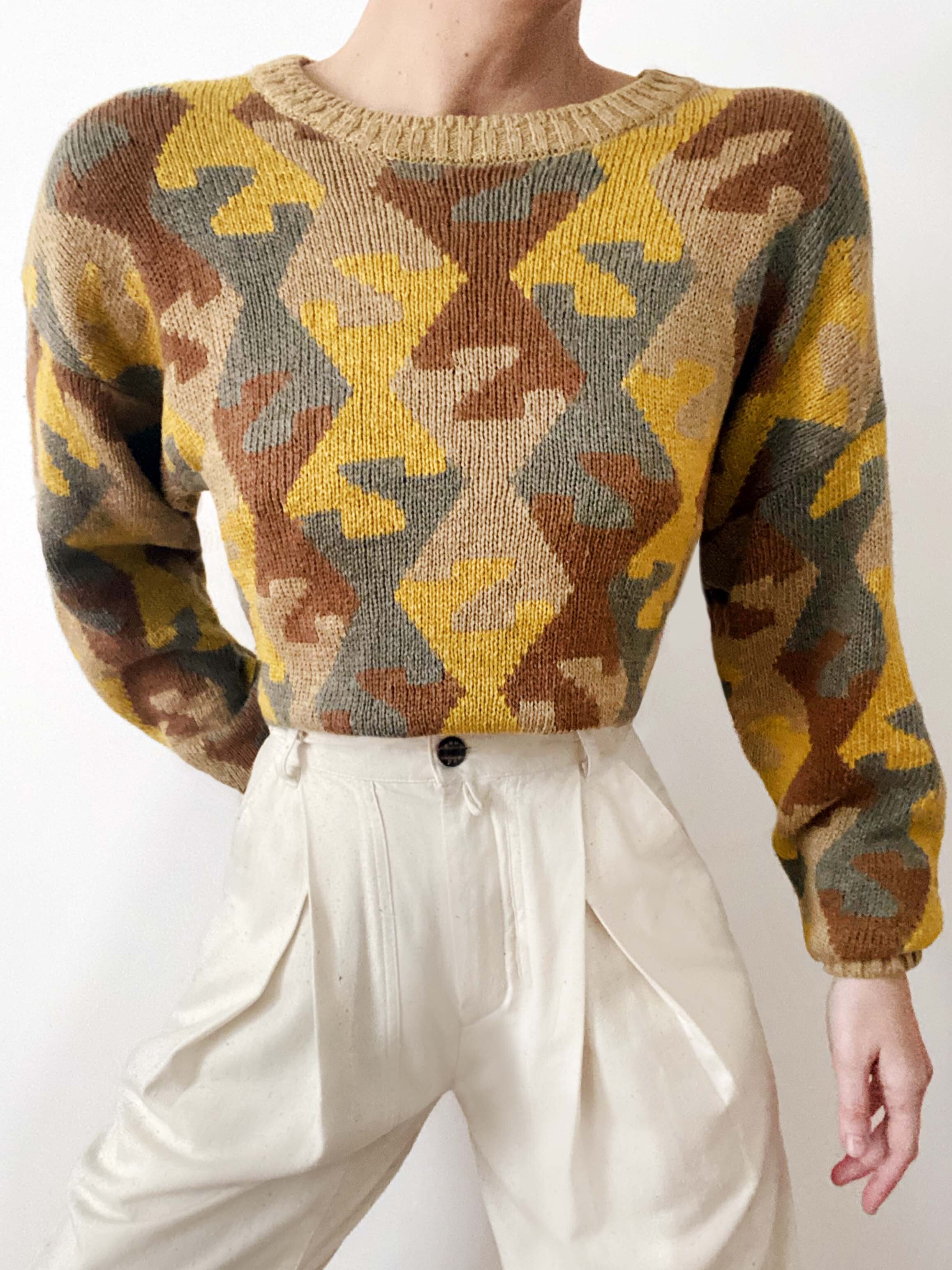 Ultra Cozy Linen And Cotton Geometric Puzzle Sweater