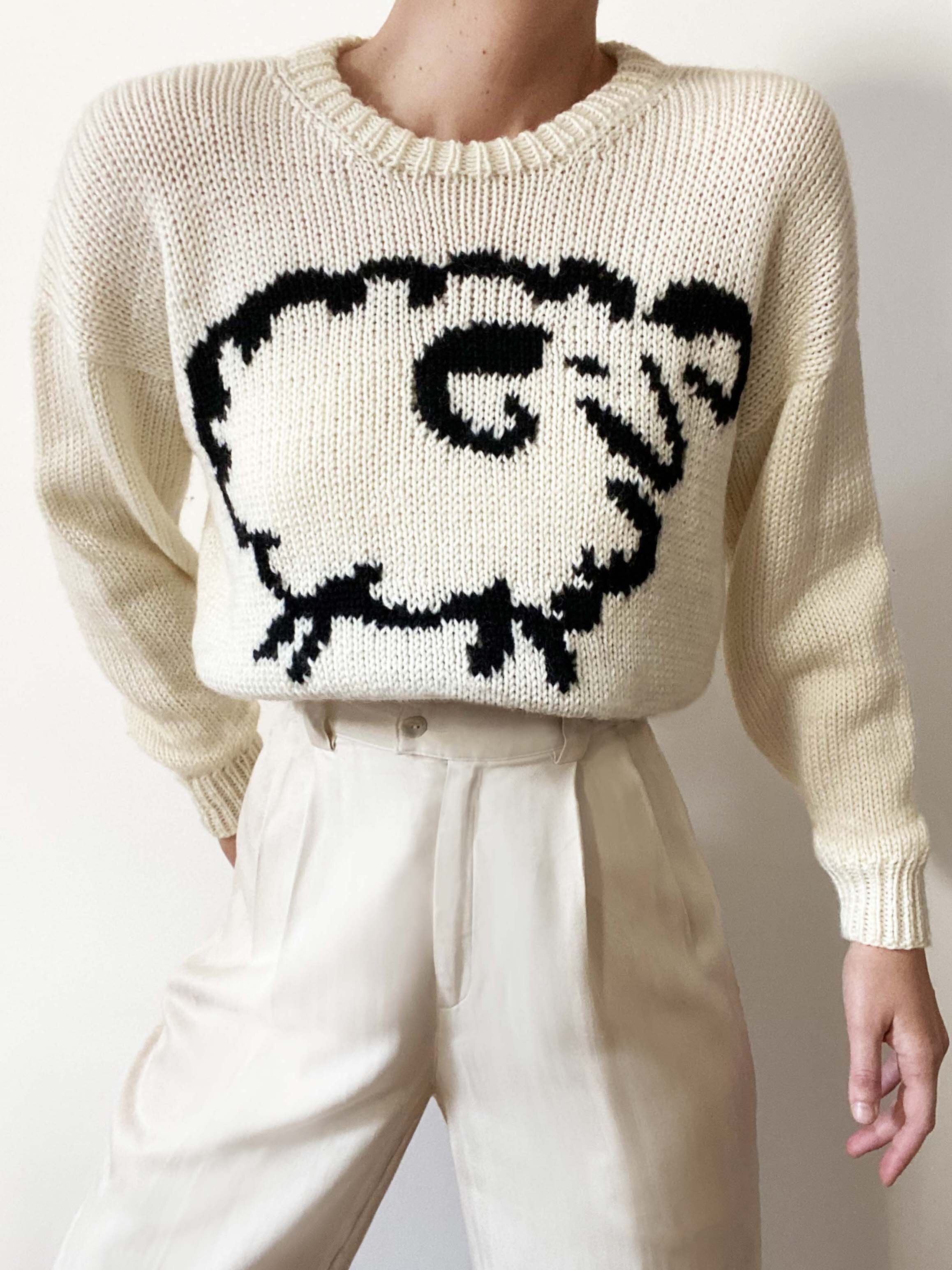 Incredible New Zealand Ivory Virgin Wool Hand Knit Sheep Sweater