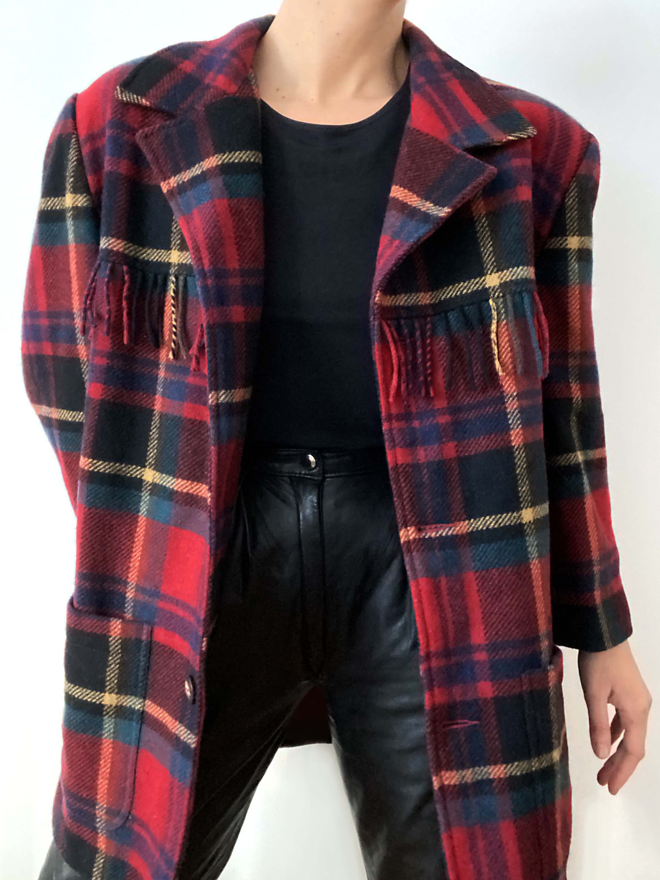 Stunning Fringe And Plaid Wool Mohair Blanket Jacket