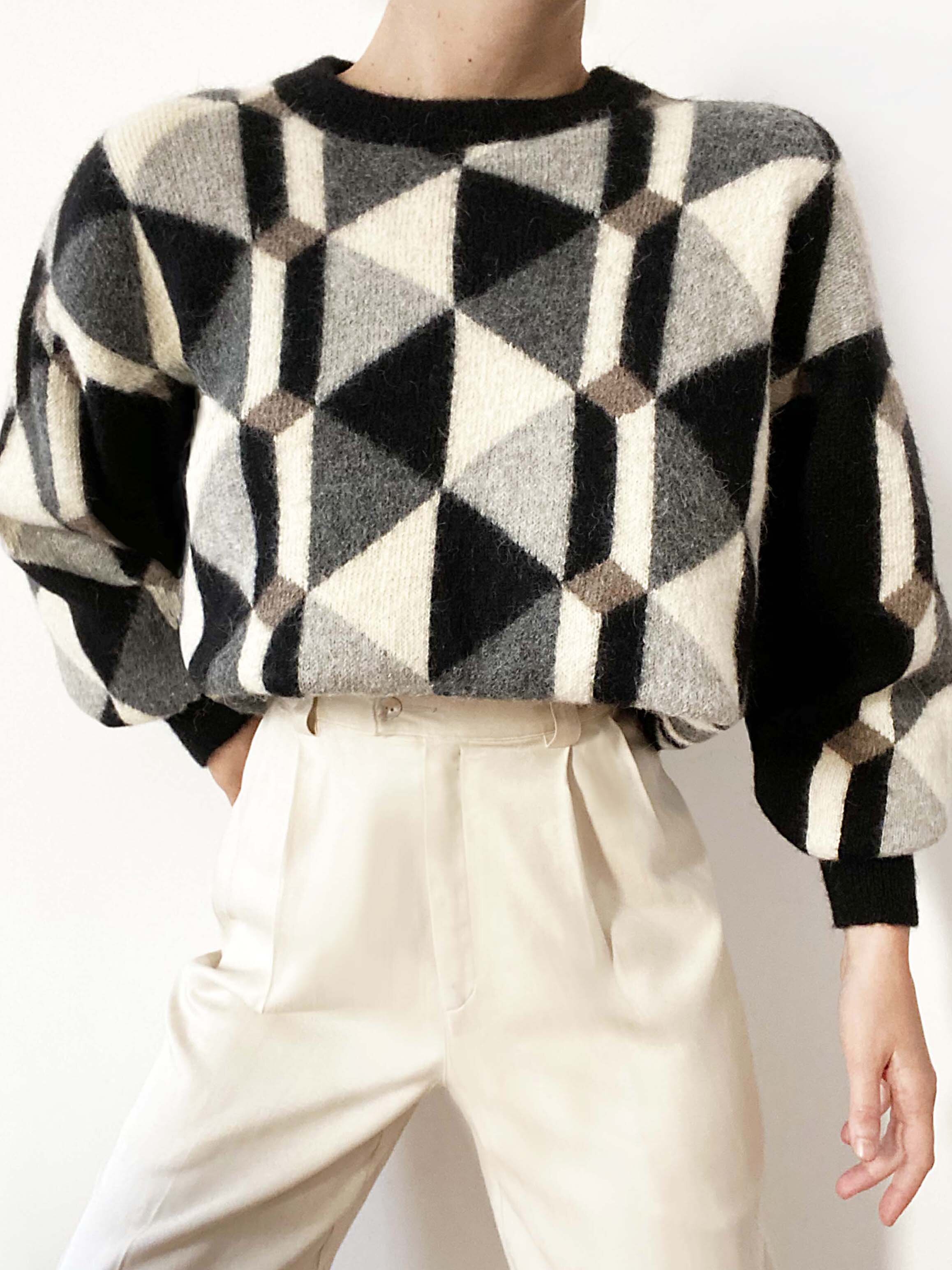 Incredibly Soft Stunning Hand Knit Geometric Alpaca Sweater