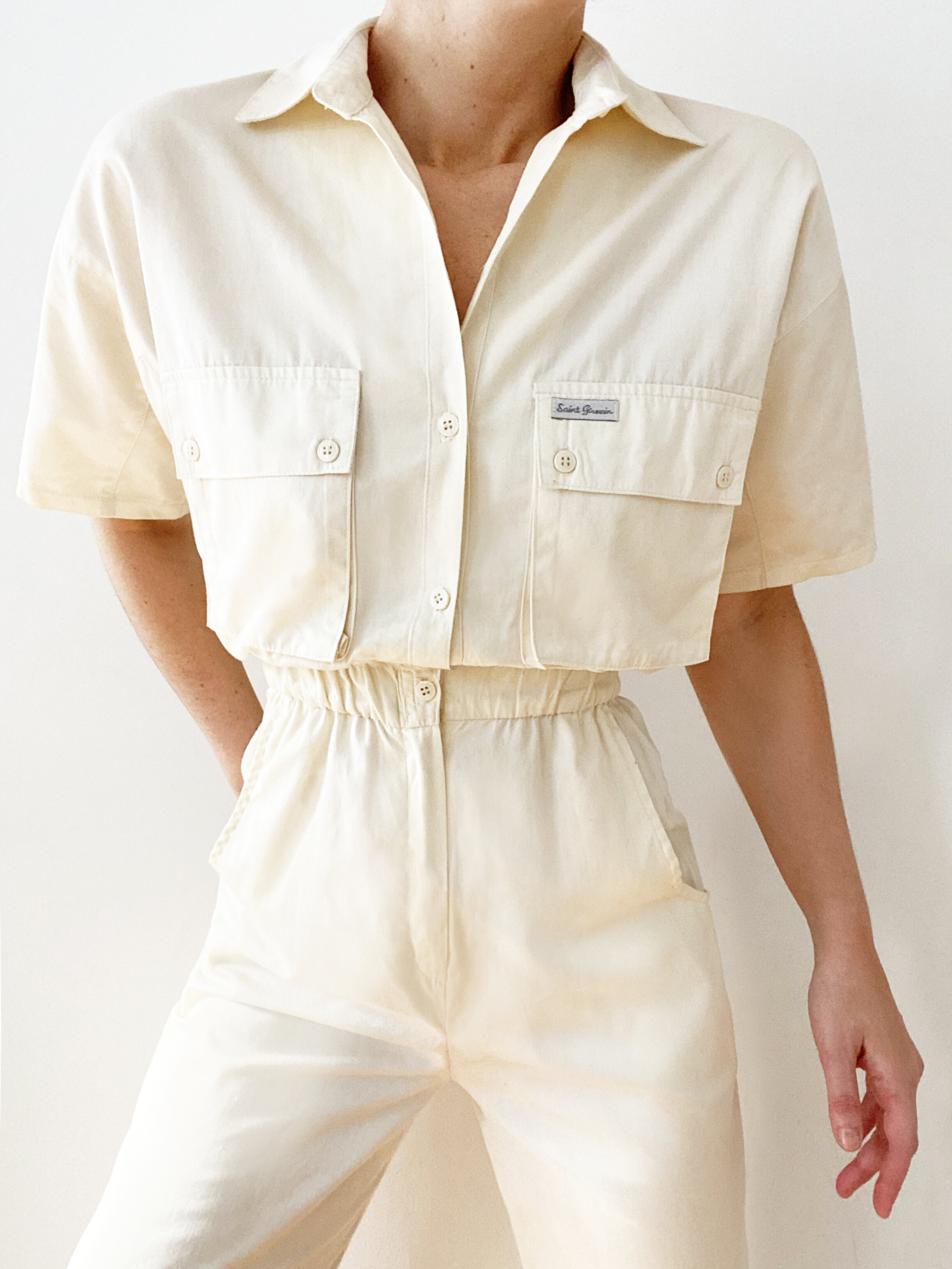 Incredible Sandstone Ecru Vintage Utility Jumpsuit  Made In Paris