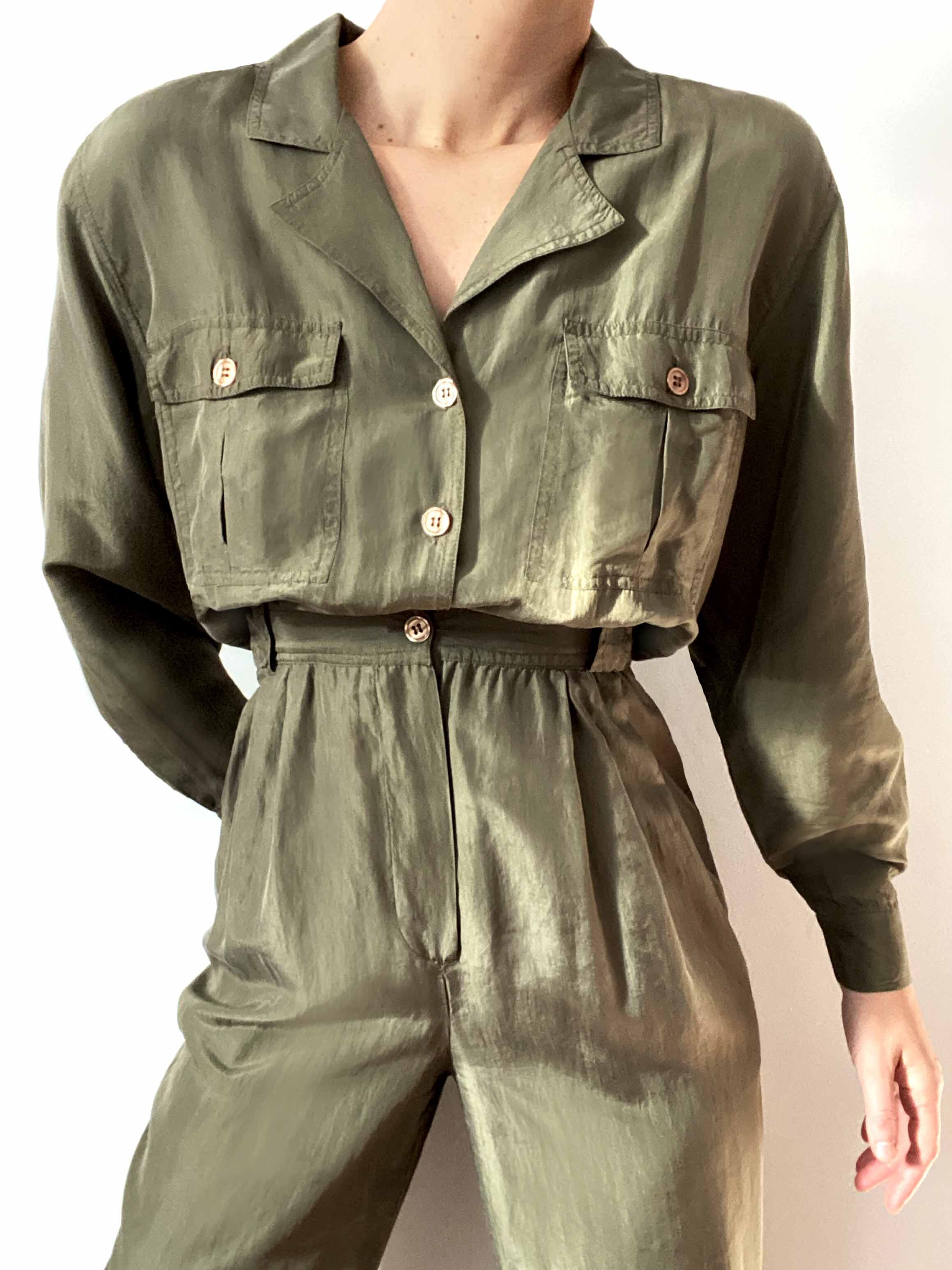 Incredible Sage Silk Saks Fifth Avenue Jumpsuit