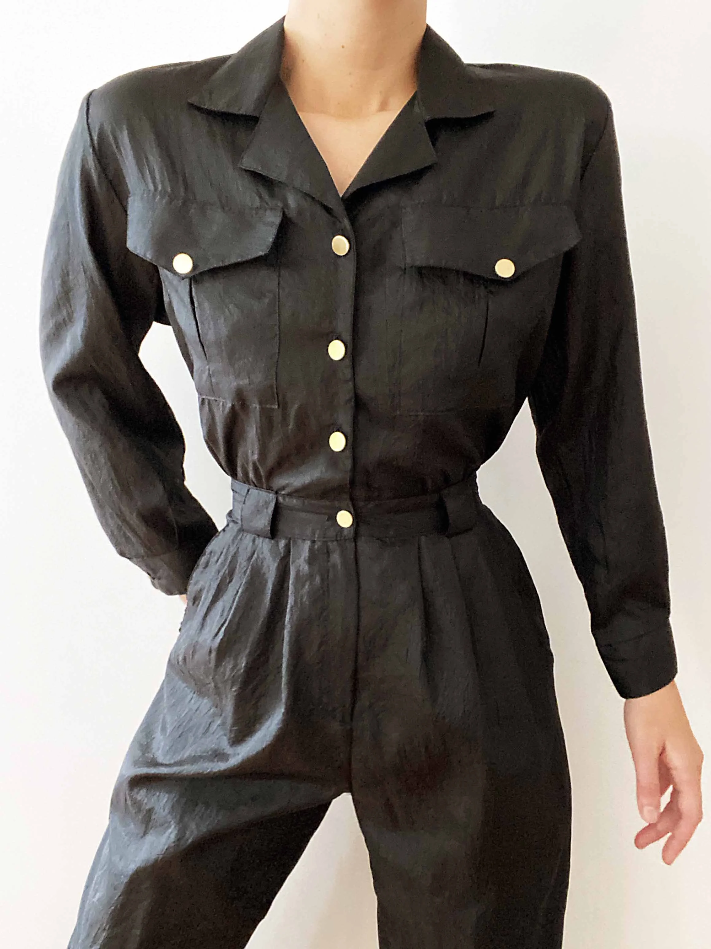 Stunning Minimalist Black Jumpsuit With Gold Buttons