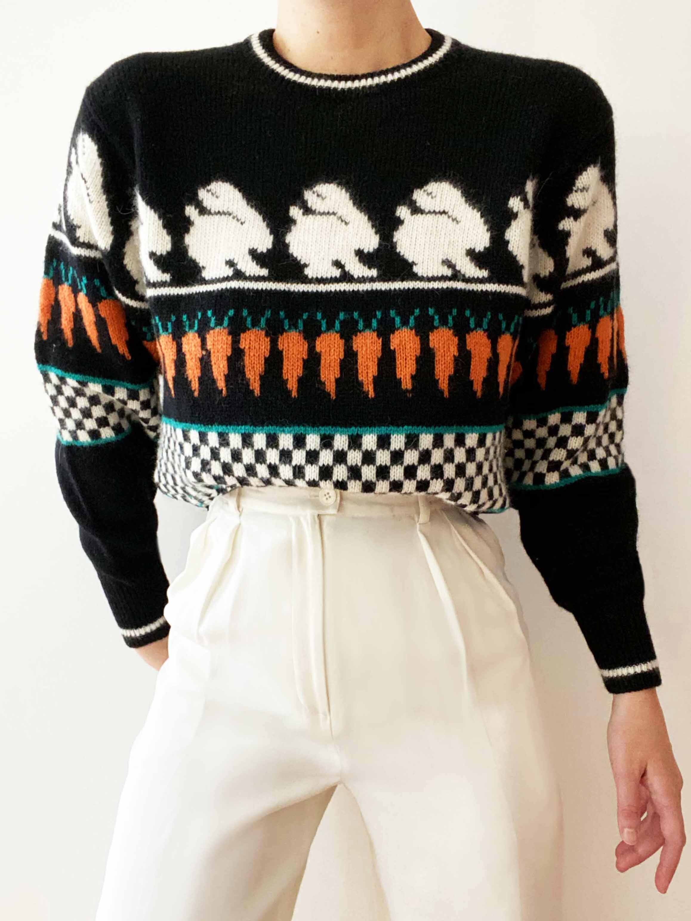 Incredible Lambswool And Angora Racing Bunny Carrot Sweater