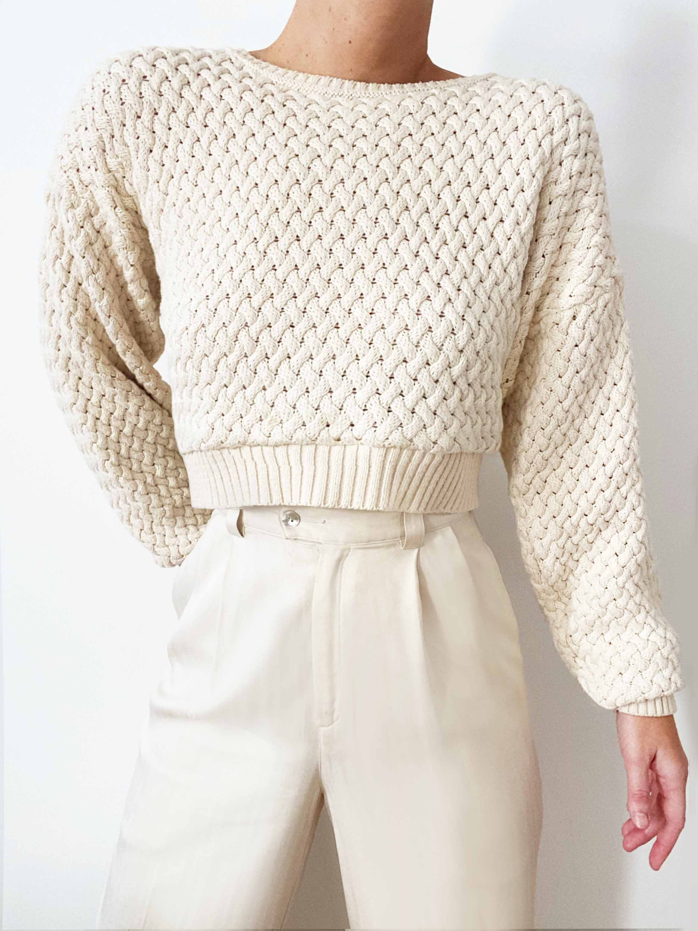 Absolutely Stunning Chunky Woven Ivory Cropped Sweater Saks Fifth Avenue