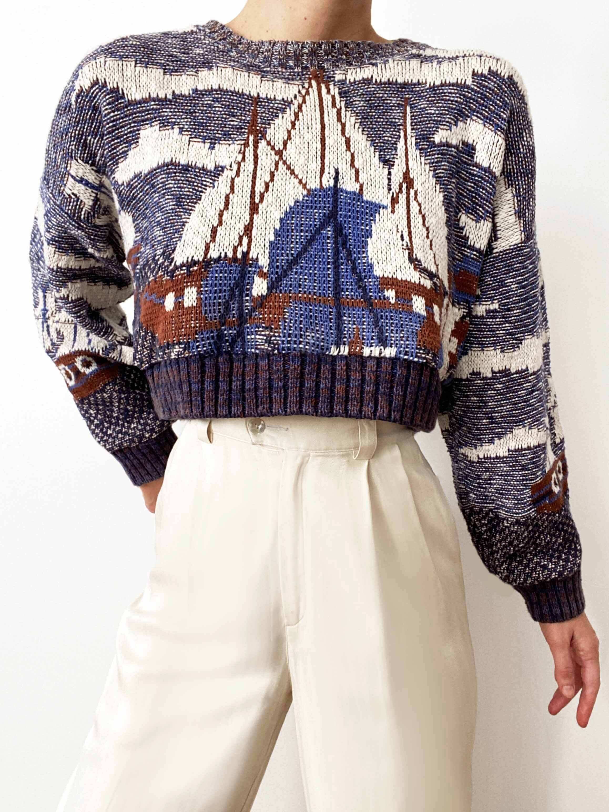 Stunning Textural Cropped Boats And Cloud Knit Pullover