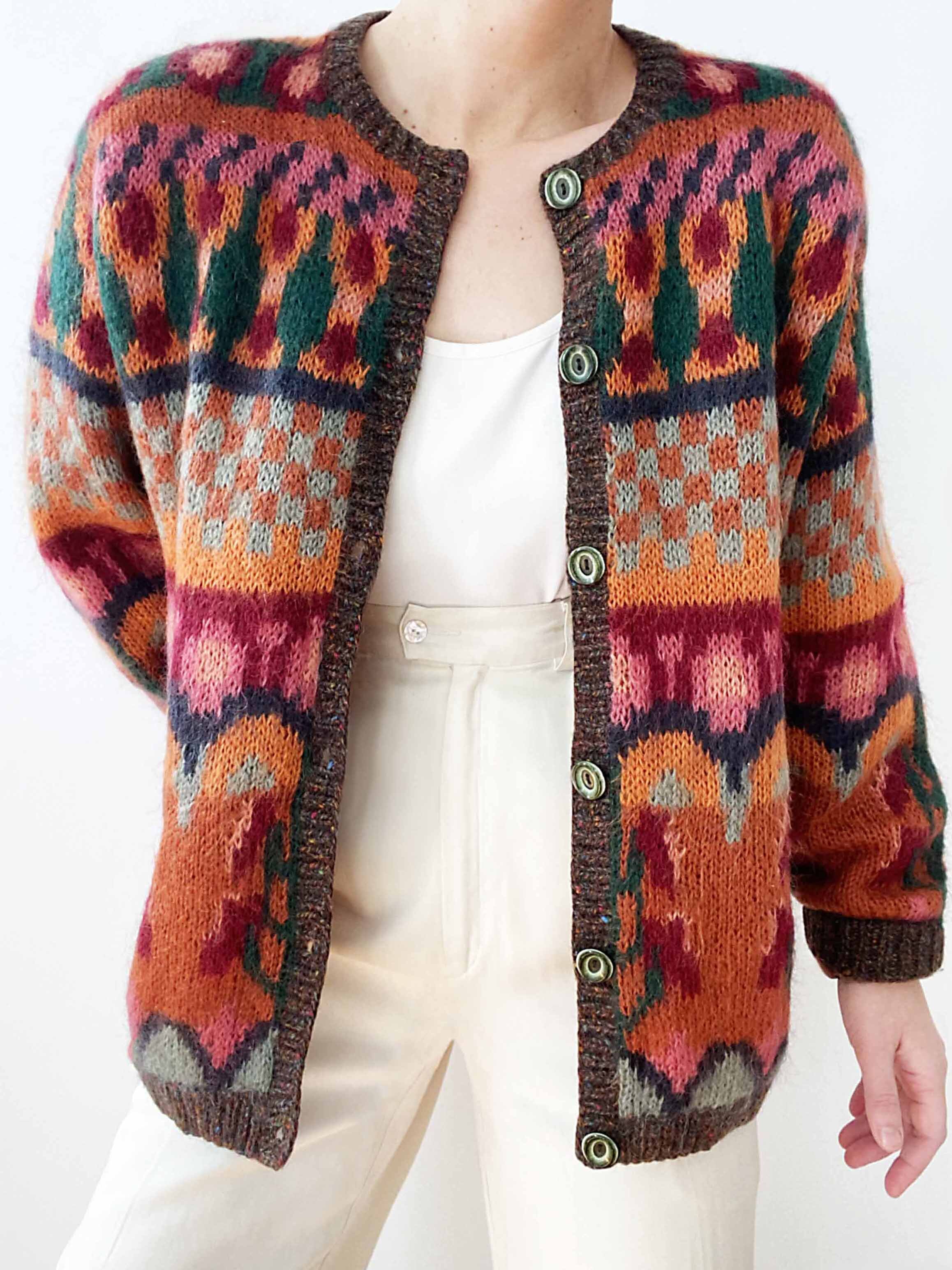 Incredible Patchwork Multi-Pattern Hand Knit Mohair Cardigan