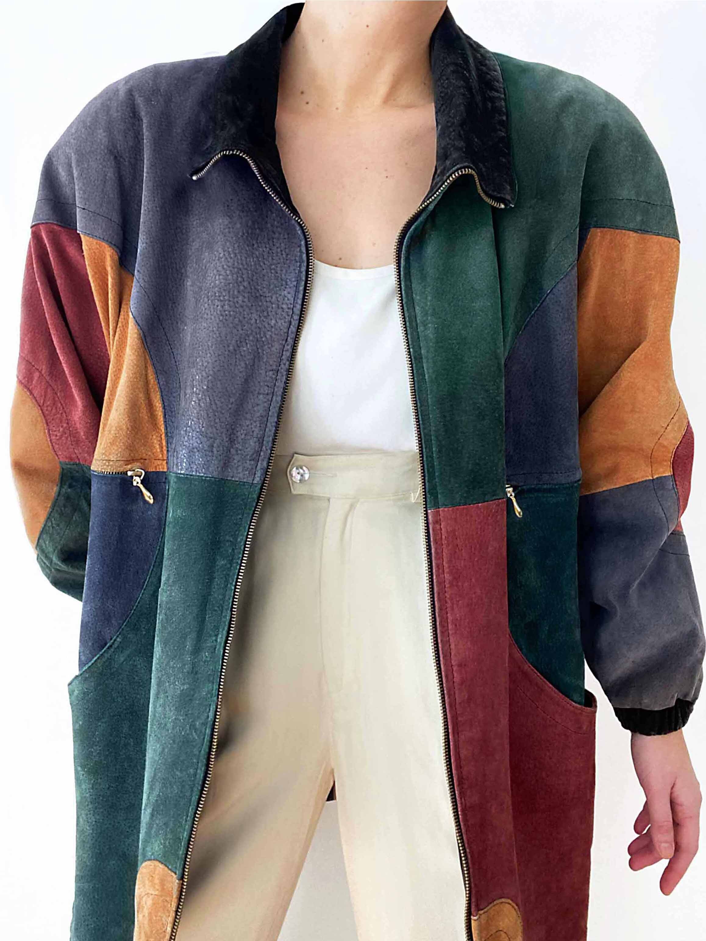 Stunning Suede Jewel Tone Color-Block Coat