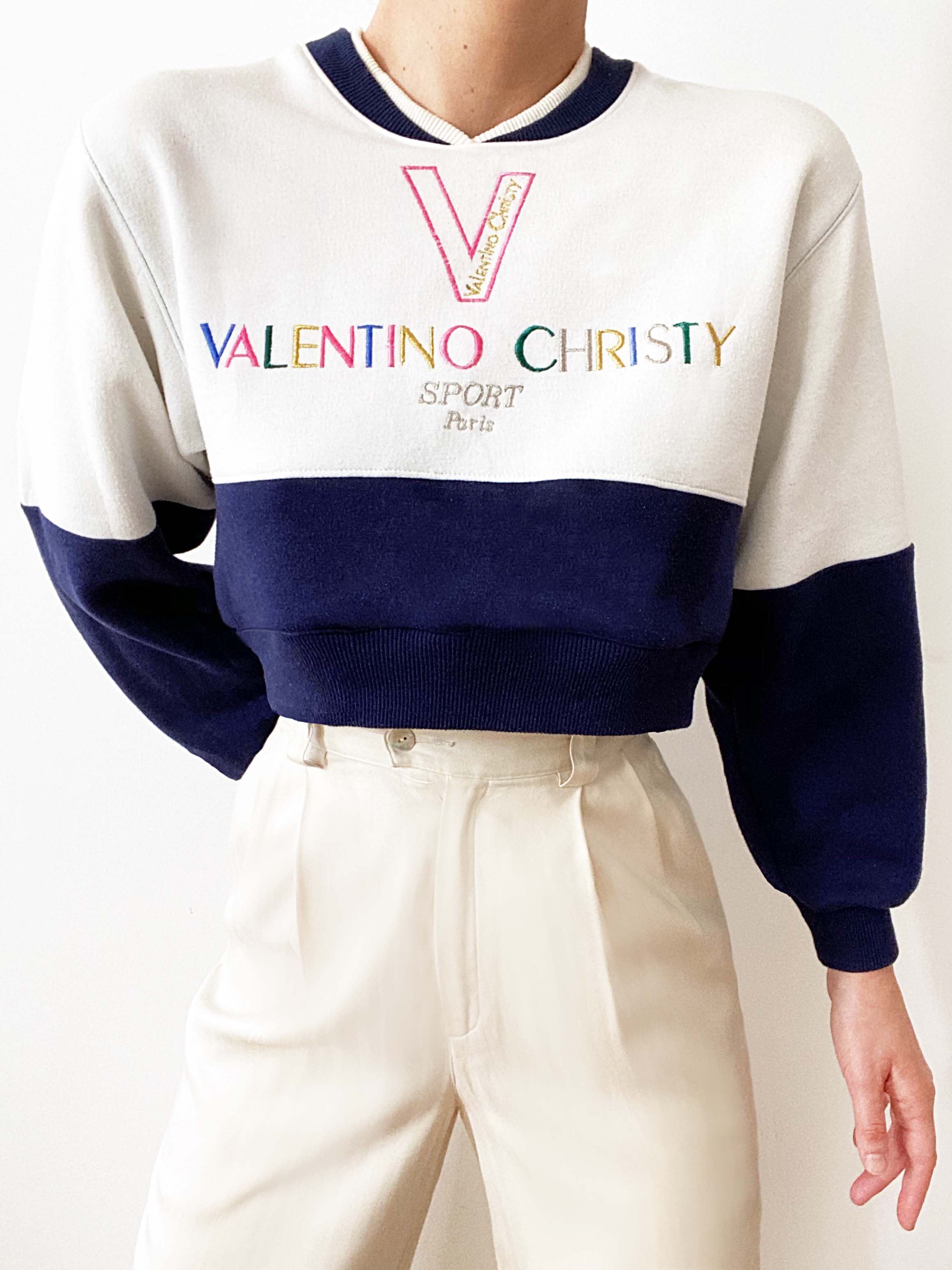 Valentino Christy Sport Paris Vintage Cropped Pullover Sweatshirt 