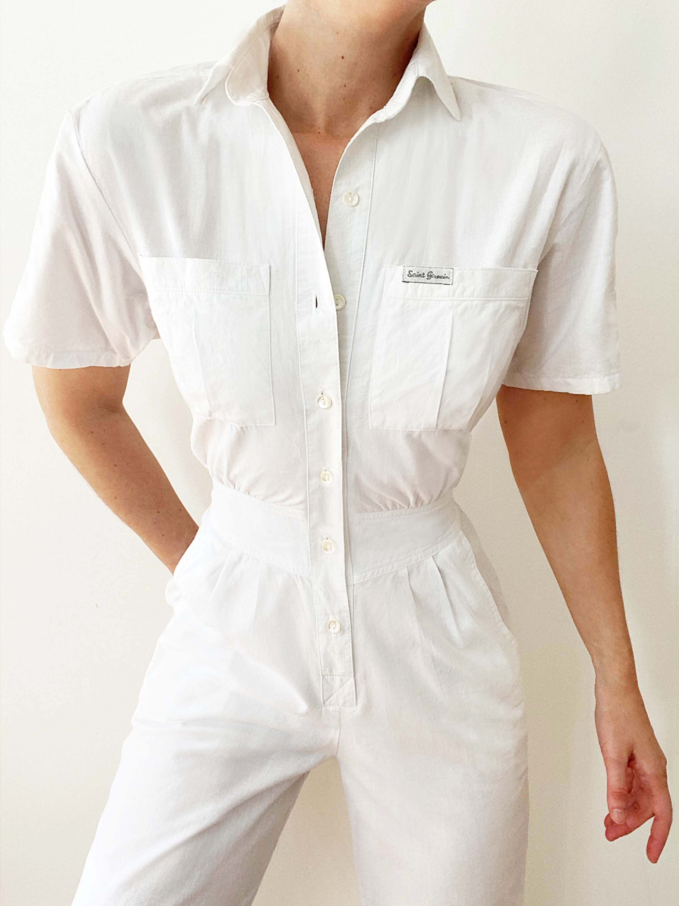 Crisp White Cotton Vintage Coveralls Made In Paris